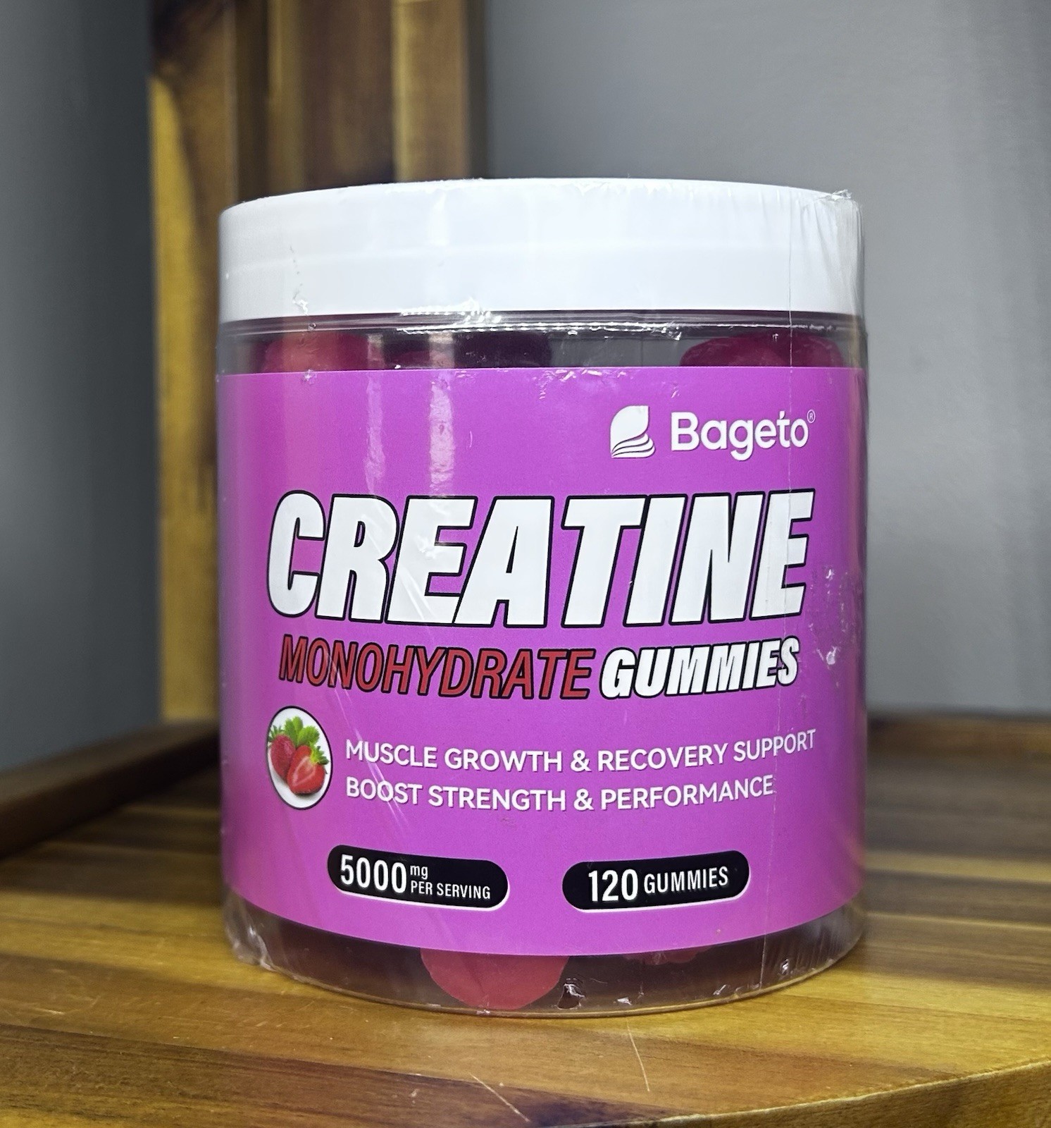 Bageto Creatine Monohydrate 5000mg Gummies-Strawberry – 120 Ct -04/27-SEALED