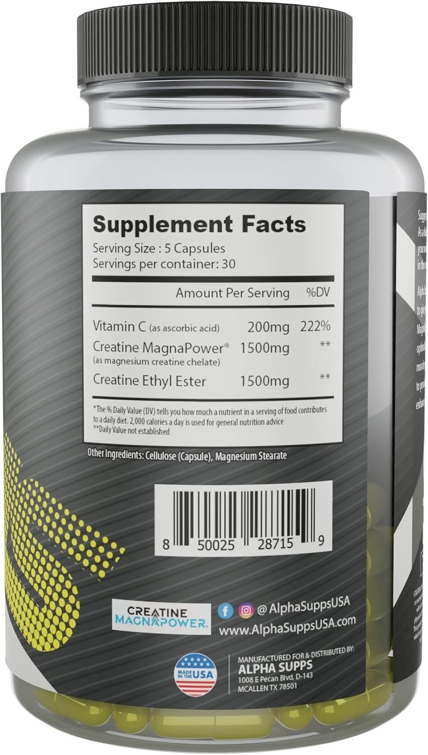 Alpha Supps CRE X2 CREATINE MagnaPower / Creatine Ethyl Ester CEE Blend 150 Caps