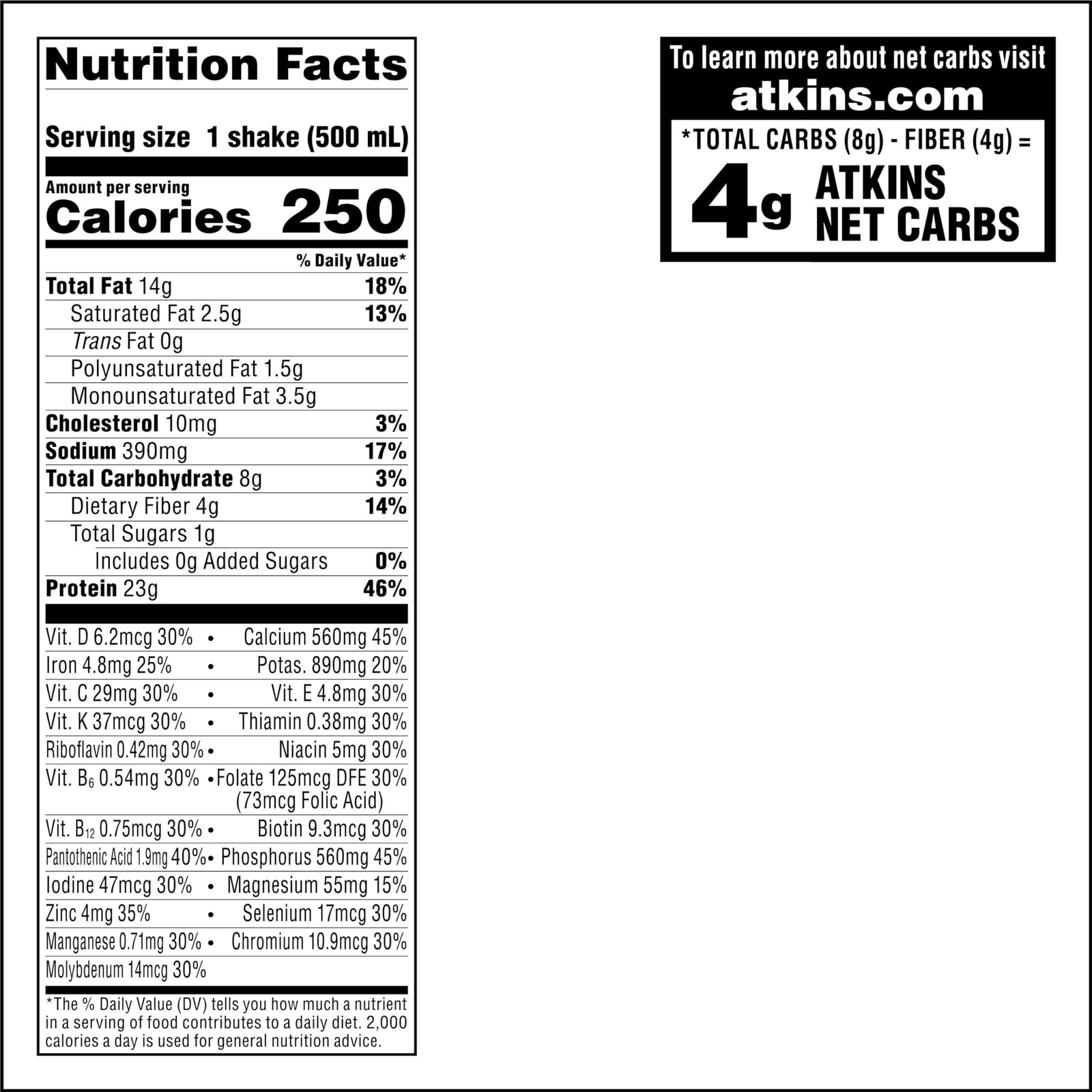 Atkins Creamy Chocolate Meal Size Protein Shake 23G Protein Glycemic 4G Net