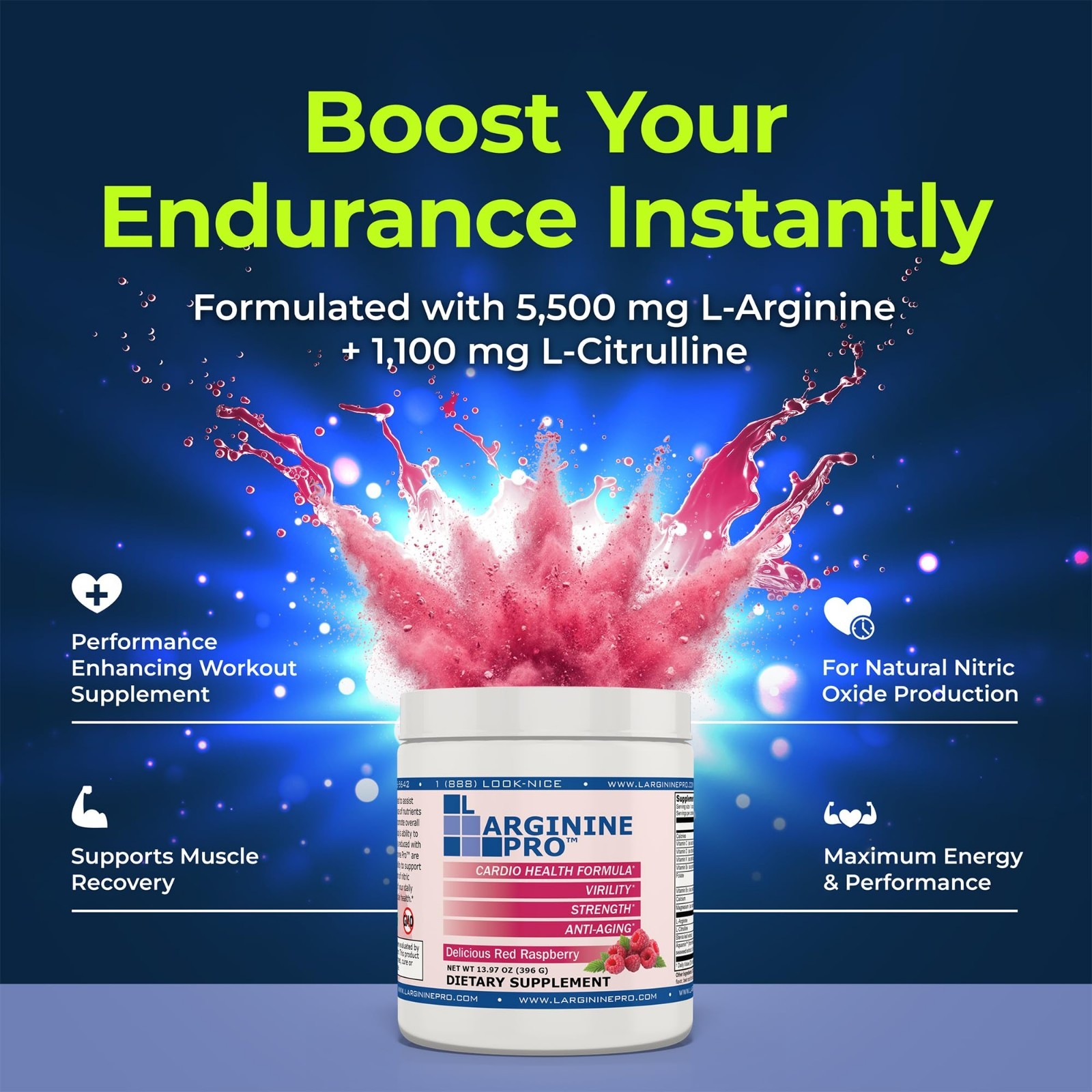 L-Arginine & L-Citrulline Powder Drink Mix | 5,500mg Nitric Oxide Booster | Pre