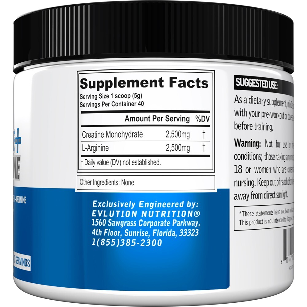 Evlution Nutrition Creatine + L-Arginine – Vascularity Support – 40 Servings