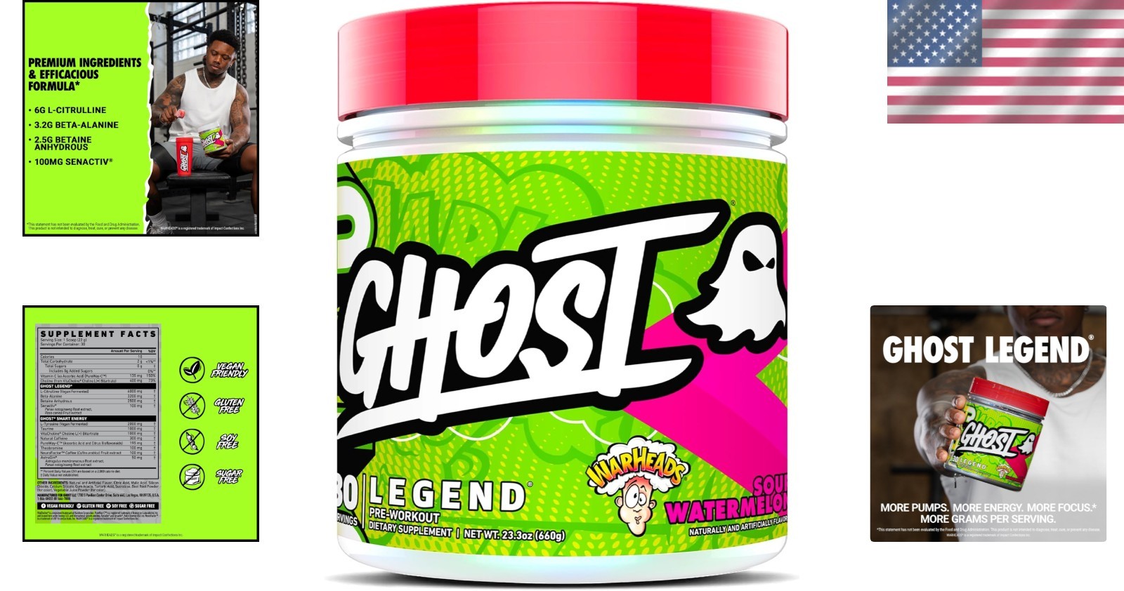Pre-Workout Powder Sour Watermelon 30 Servings Energy Focus