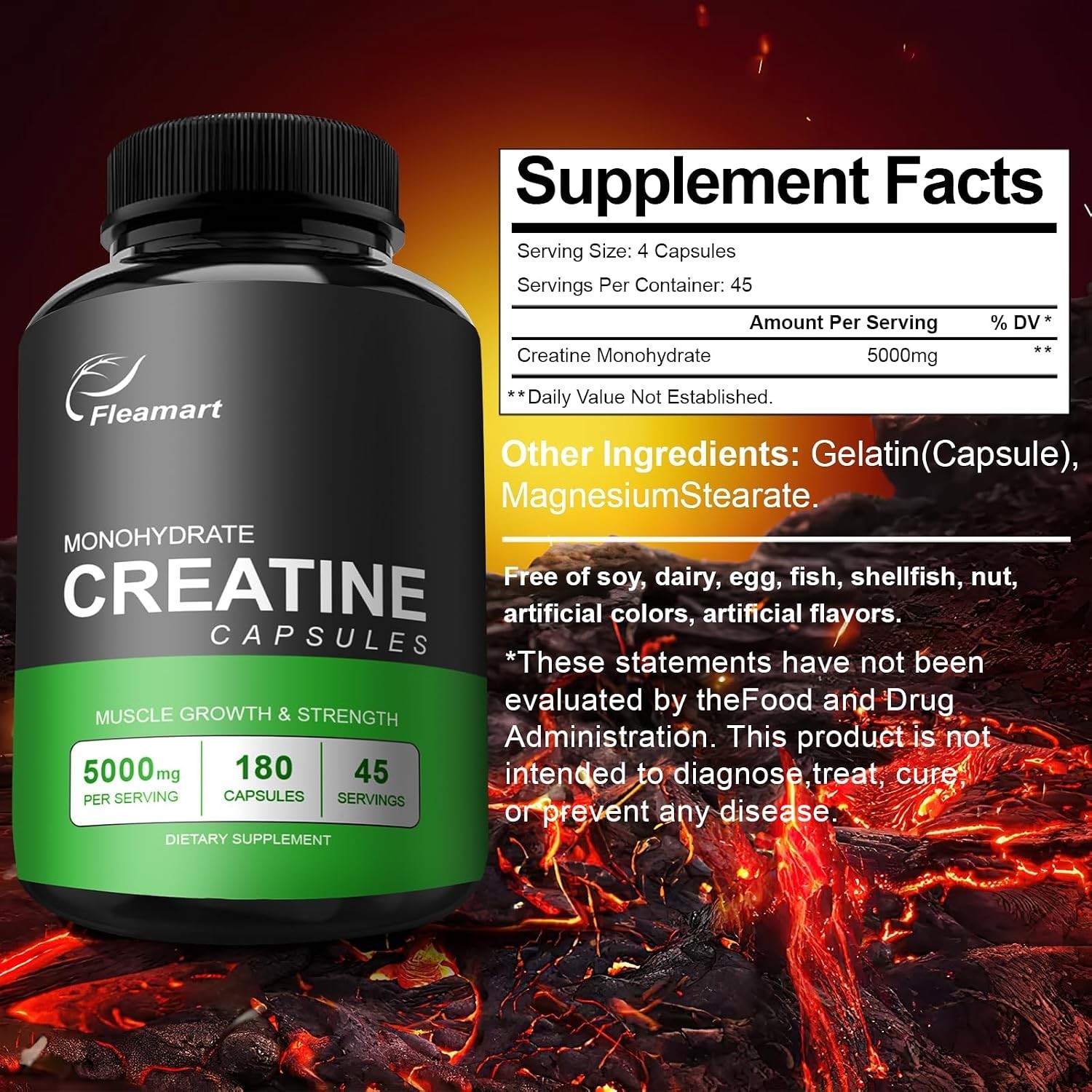 Micronized Creatine Monohydrate Capsules, Keto Friendly, 5000mg, 180 Capsules…
