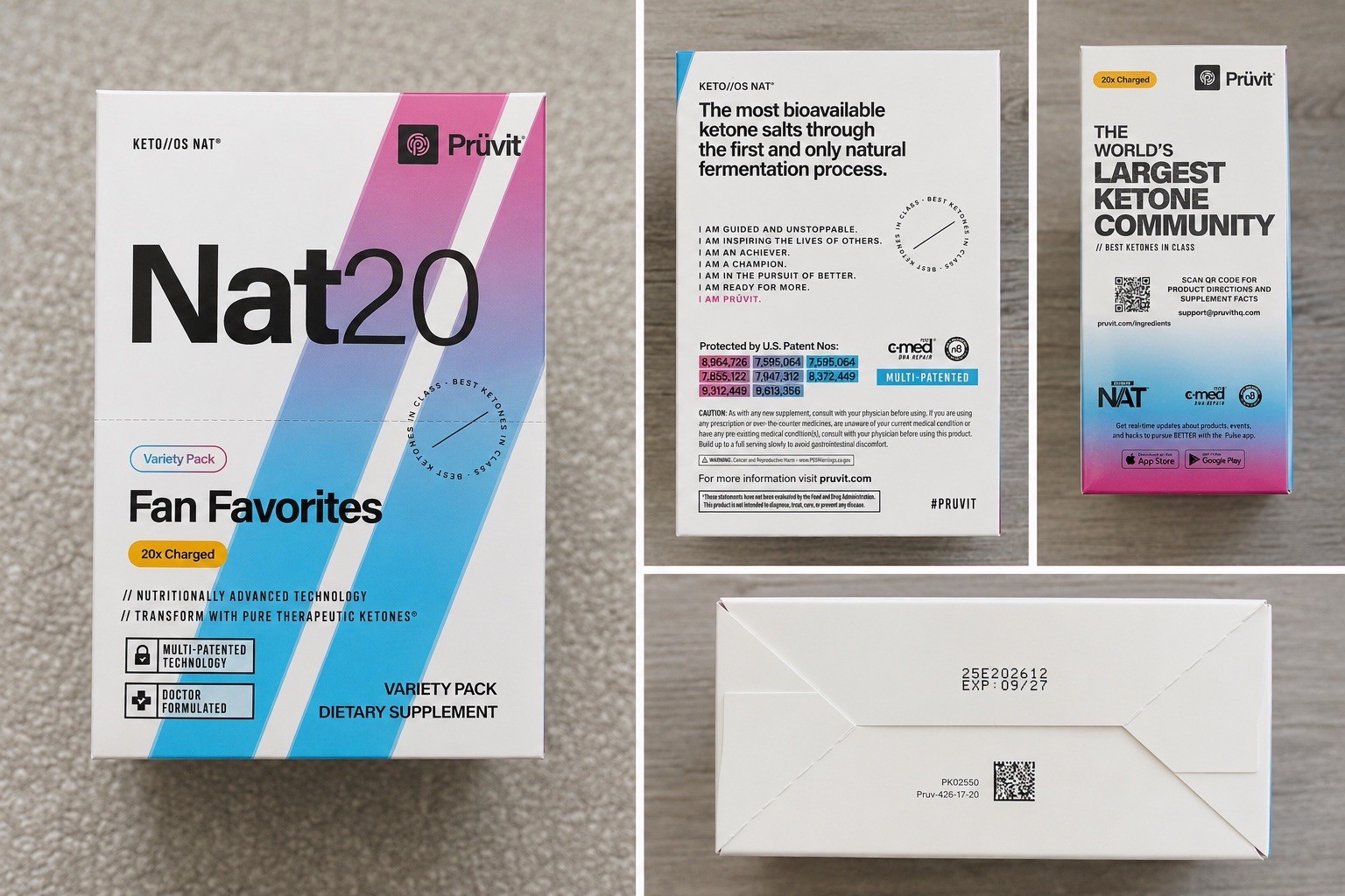 Pruvit Keto Os Nat 20 Fan Favorite 20 Packs/ 10 Caffeine Free/10 Charged Exp27
