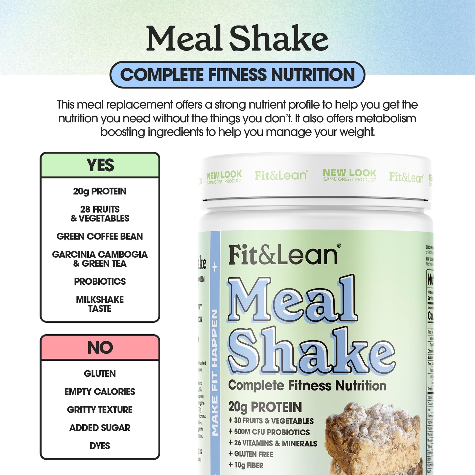 Fit & Lean Meal Shake Fat Burning Meal Replacement Protein Fiber Probiotics C…