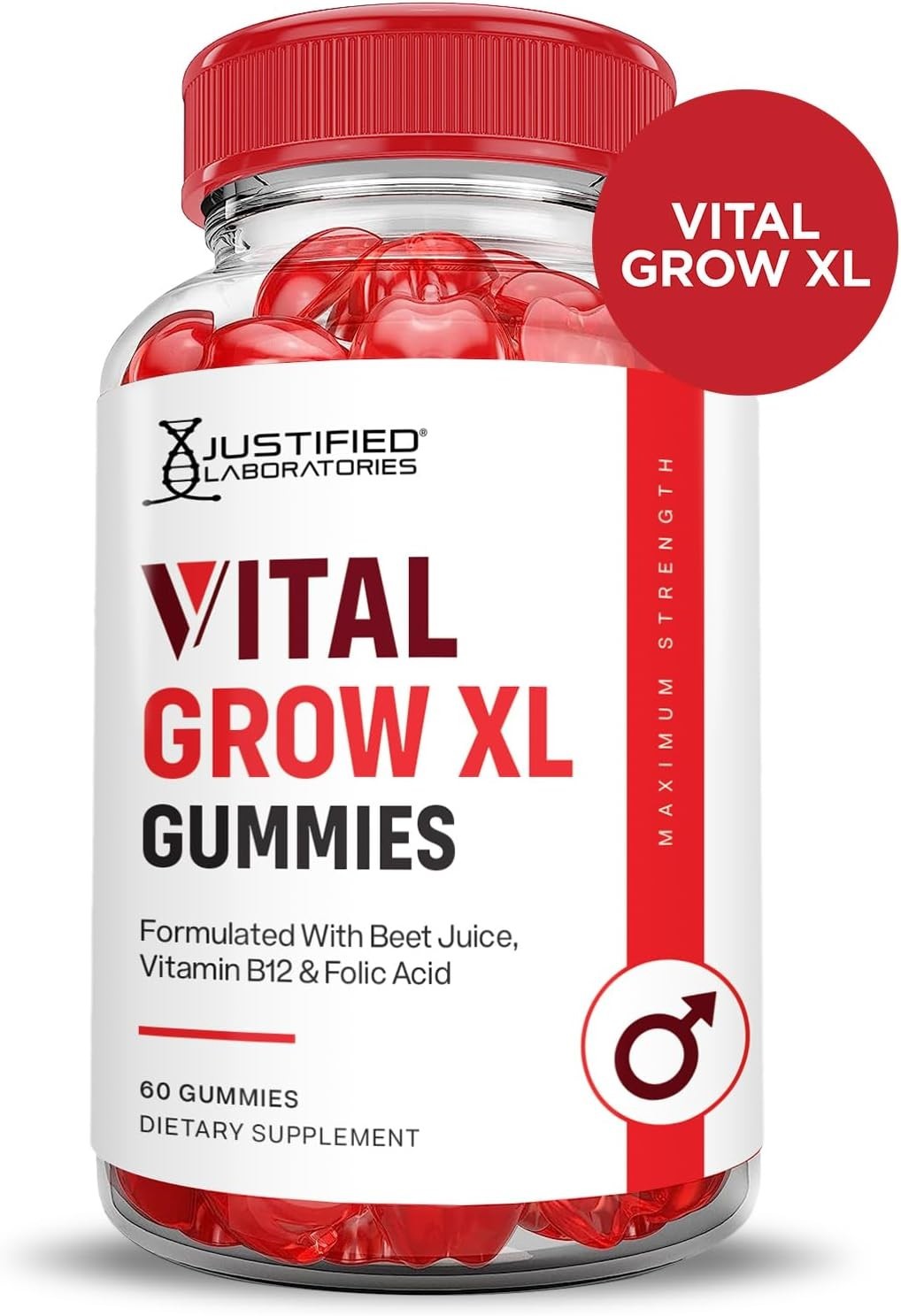 Justified Laboratories Vital Grow XL Gummies 1000mg ACV Folate B12 Non-GMO Vegan