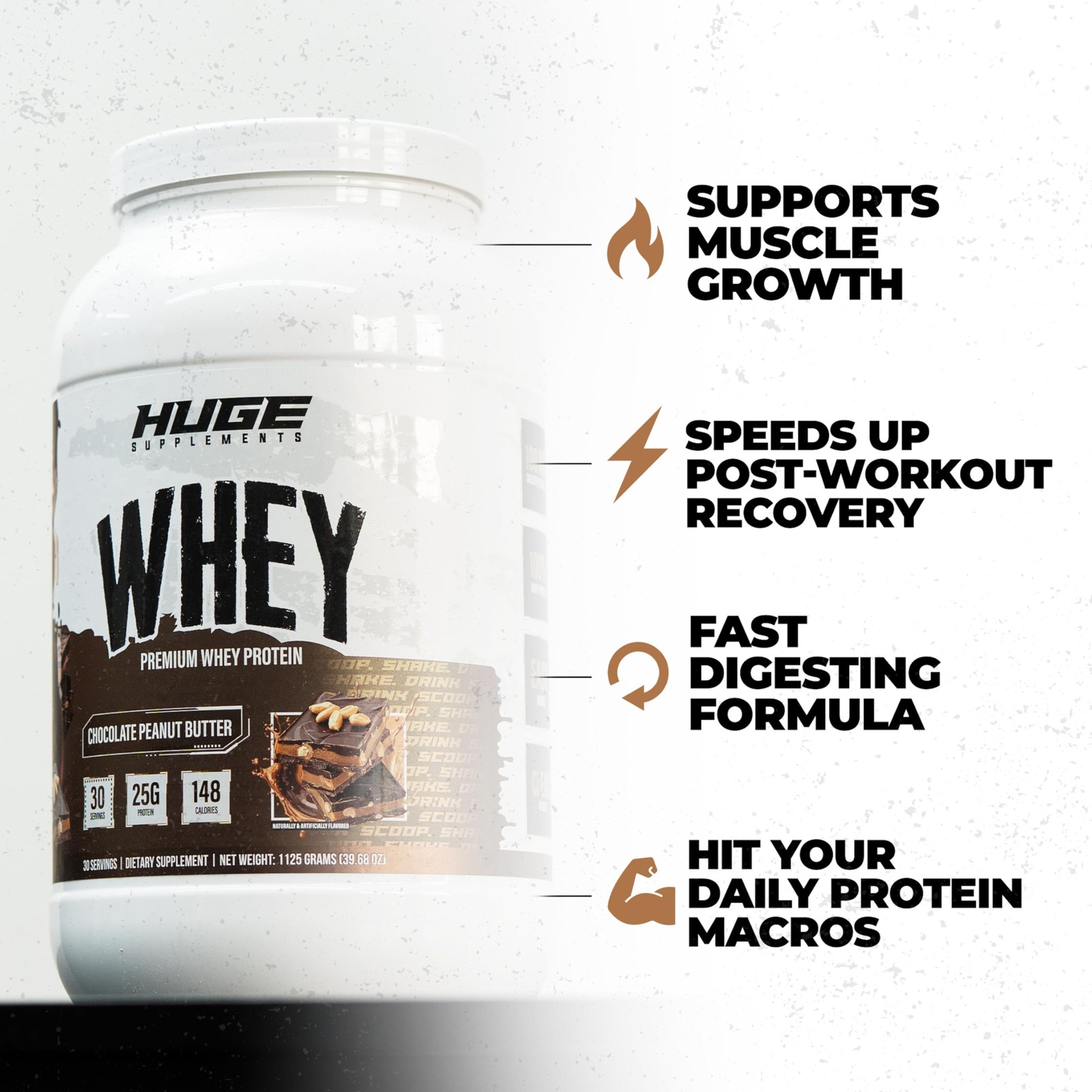 Huge Whey, Protein Powder for Muscle Gain, 25g Protein, 12g EAAs, Supports Mu…