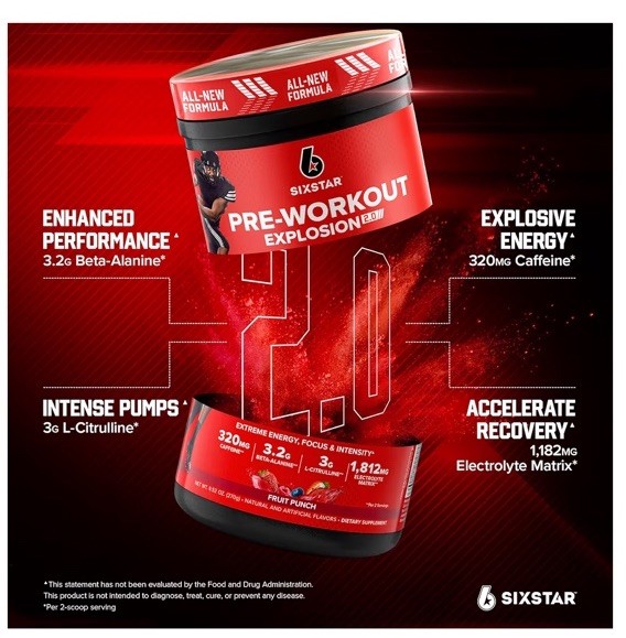 Six Star Pre-Workout Explosion 2.0 Fruit Punch, 9.52 oz (270 g) Exp 05/27 Sealed