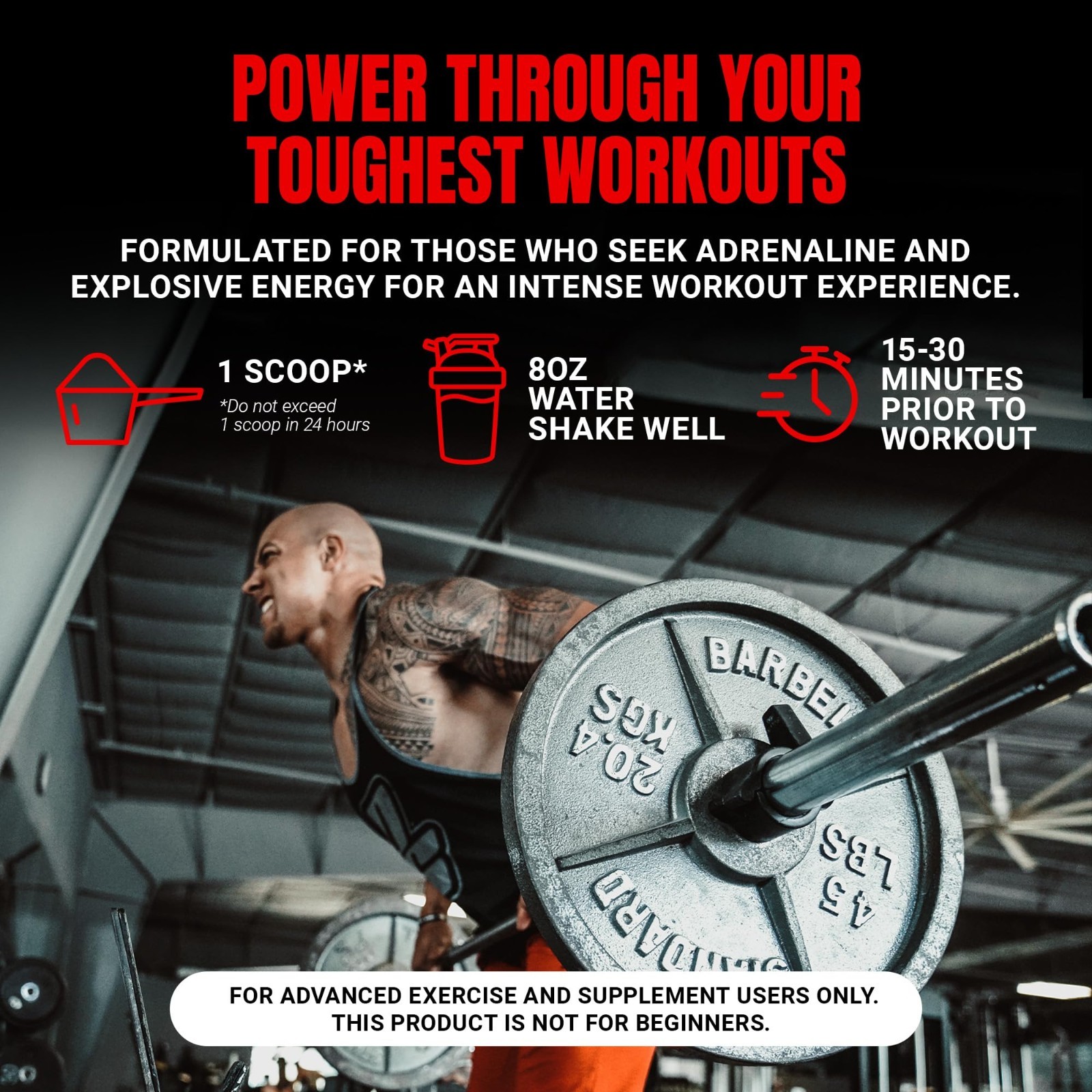 Extreme Energy Pre Workout Powder – Creatine, Beta Alanine, Caffeine – 30 Servin