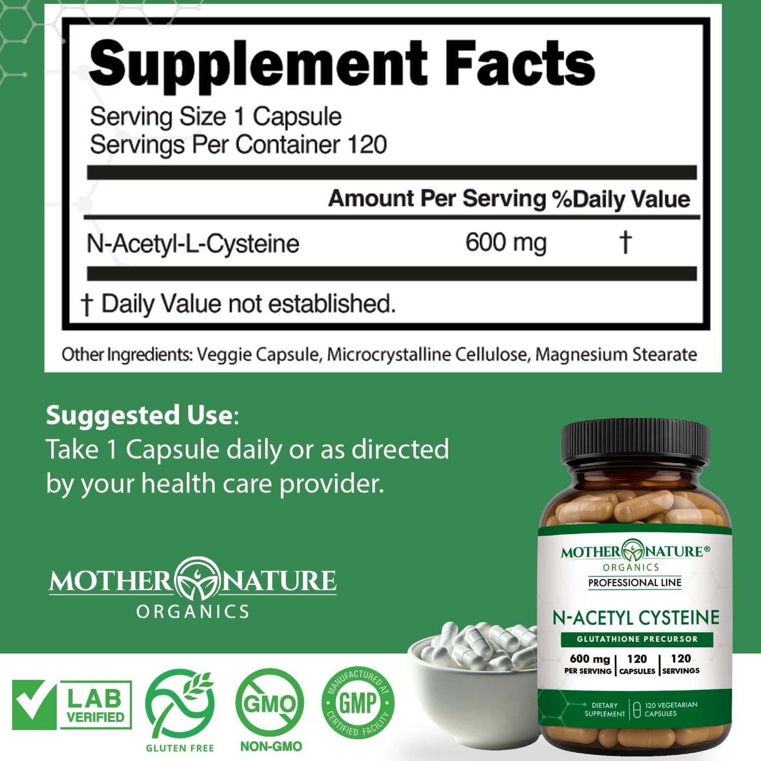 MNO NAC 600mg N-Acetyl Cysteine, 120 Count, Glass Bottle Antioxidant | Glutat…