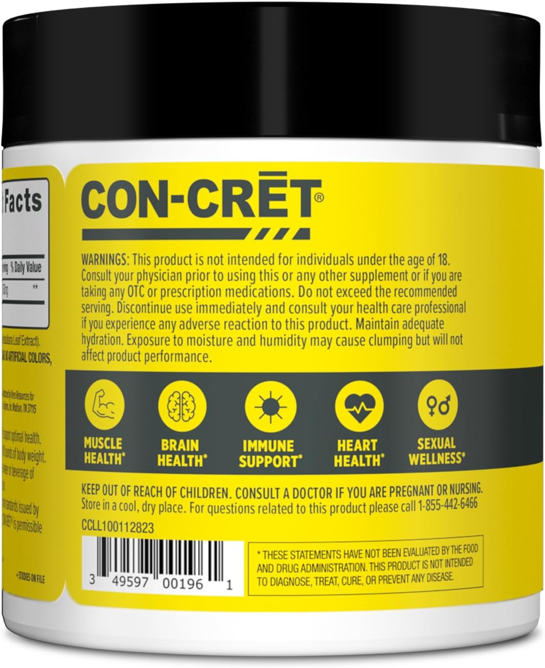 CON-CRET Creatine HCl Powder Unflavored 100 Servings NSF Certified USA Made