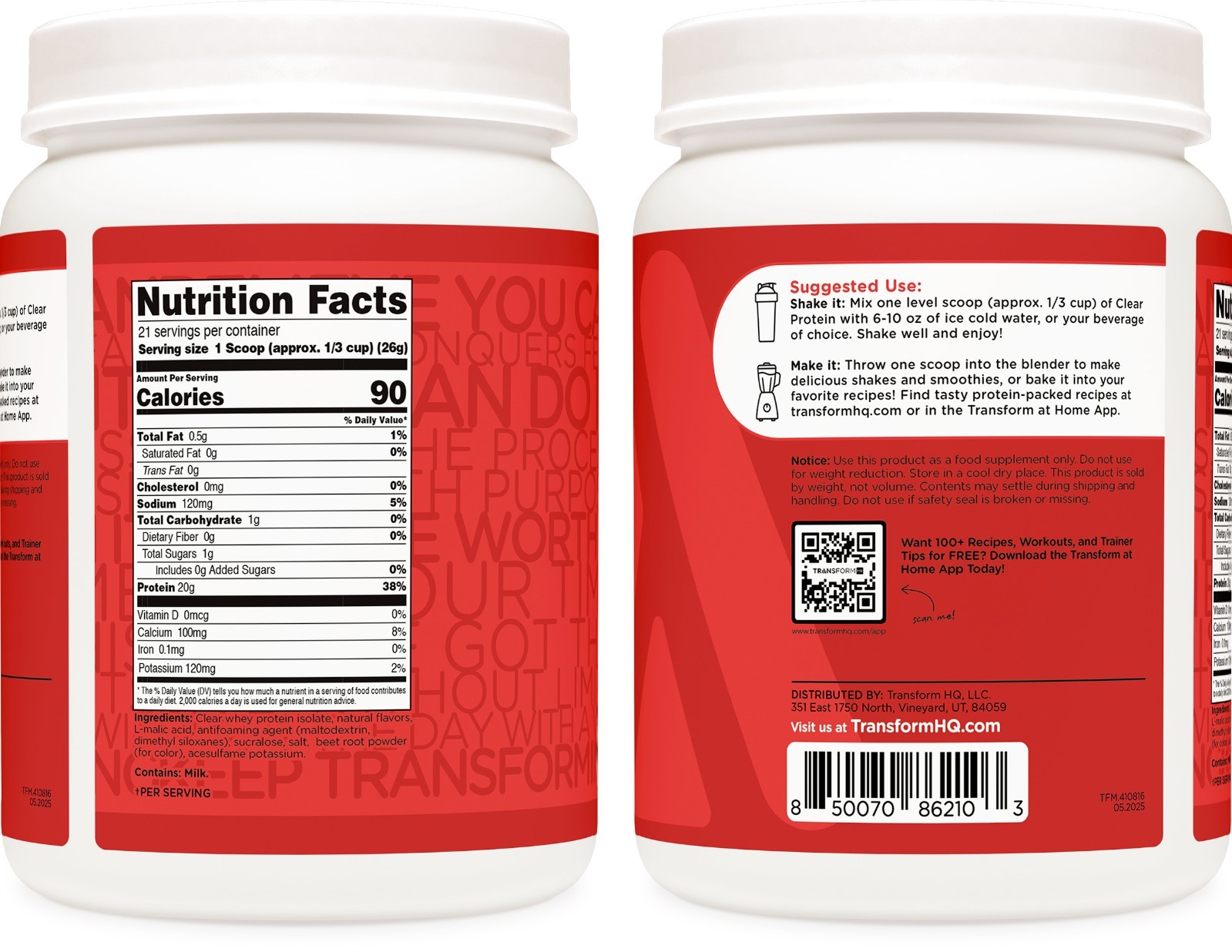TransformHQ Clear Protein Powder (Fruit Punch) 21 Servings – 20g of Protein