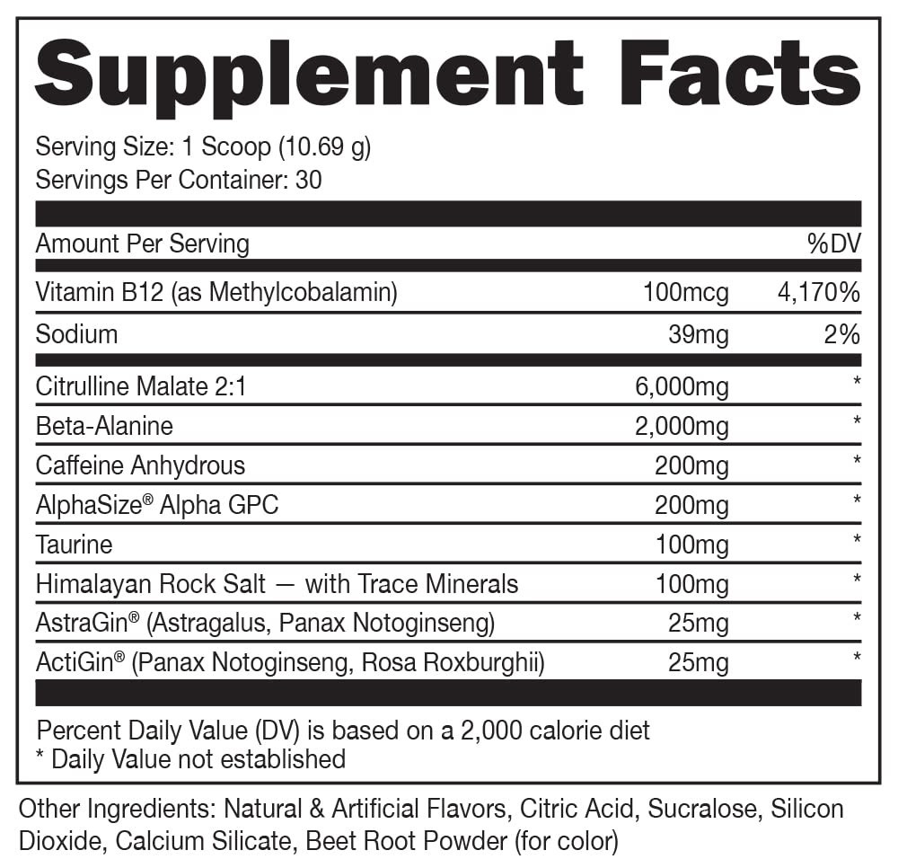 Best Tasting Pre Workout Powder – 6g Citrulline, 2g Beta Alanine, Strawberry Kiw