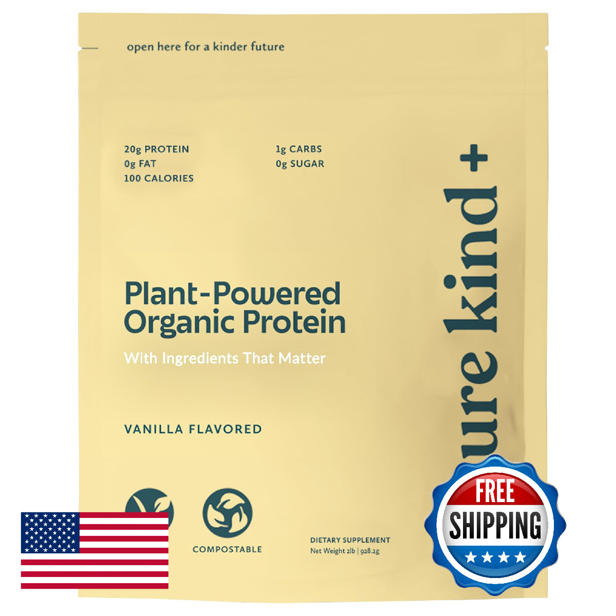 Future Kind Vegan Protein Powder, Vanilla, Pea Plant, Iron & Fiber, 34 Servings