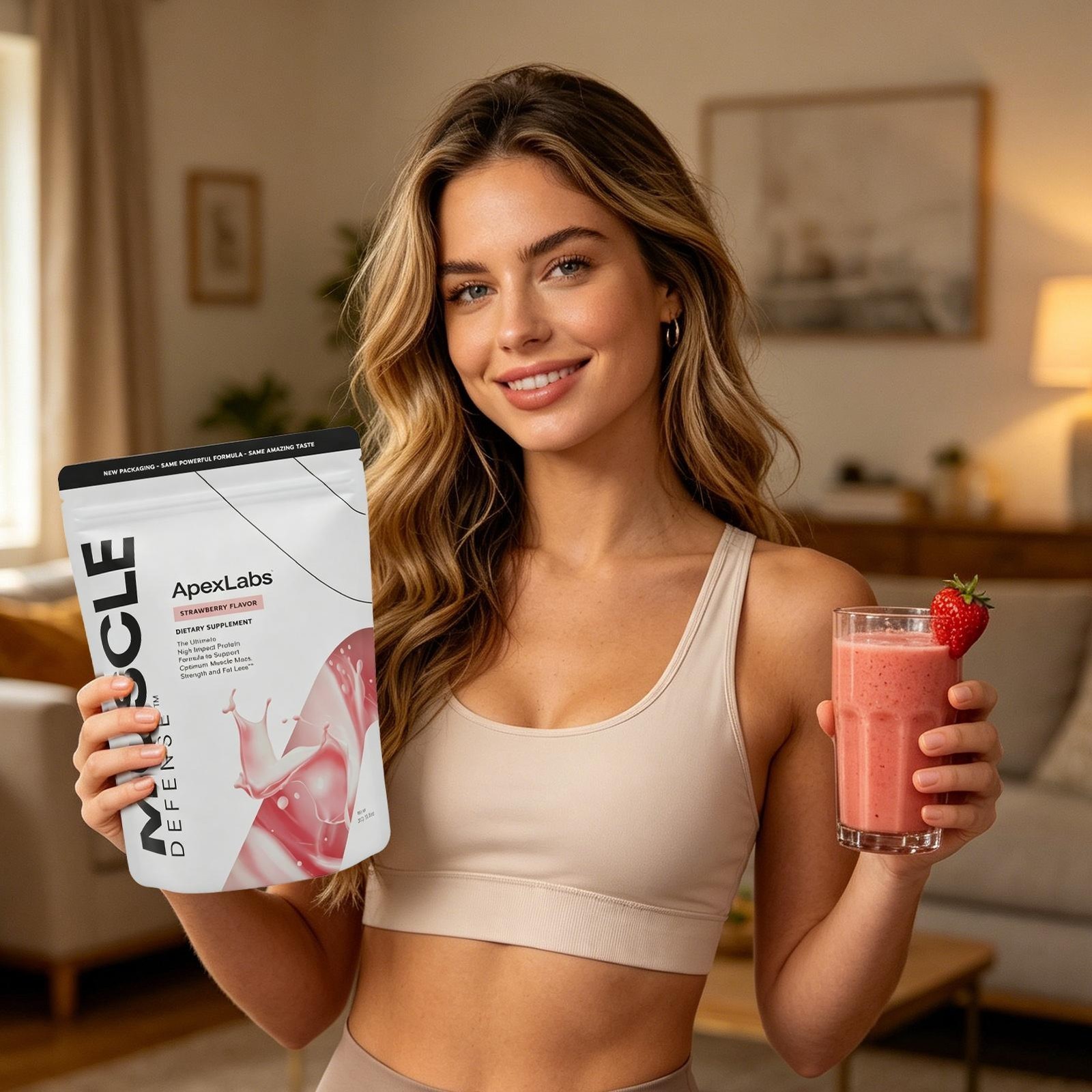 Muscle Defense Strawberry ApexLabs Muscle Mass Support Workout Supplement