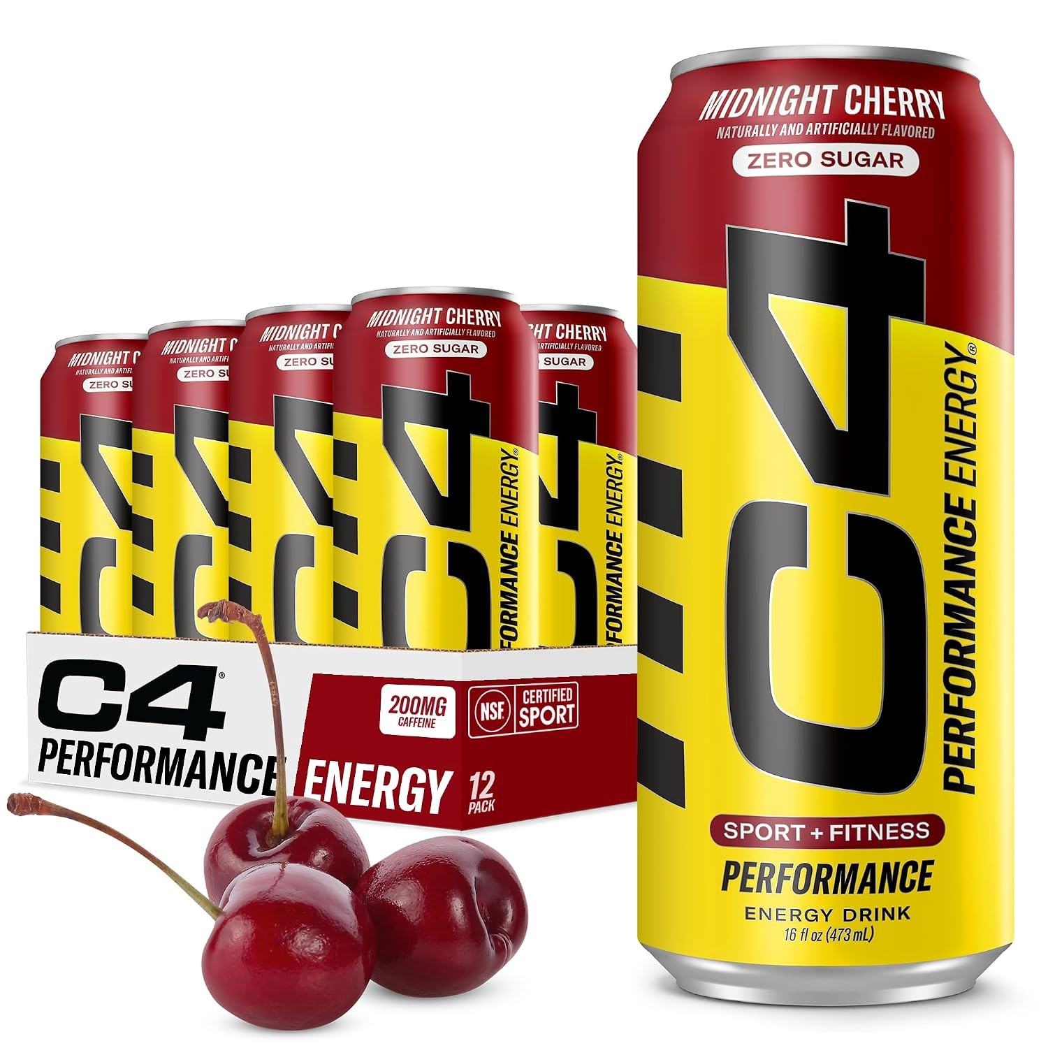 C4 Energy Drink Zero Sugar 200mg Caffeine 16 Fl Oz Midnight Cherry 12pk