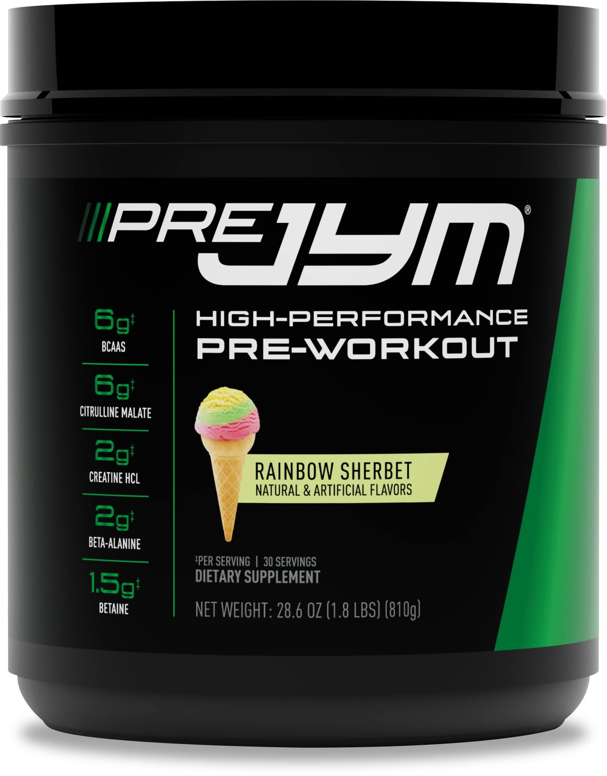 Pre JYM Pre Workout Powder 30 Servings BCAAs Creatine Rainbow Sherbet Flavor