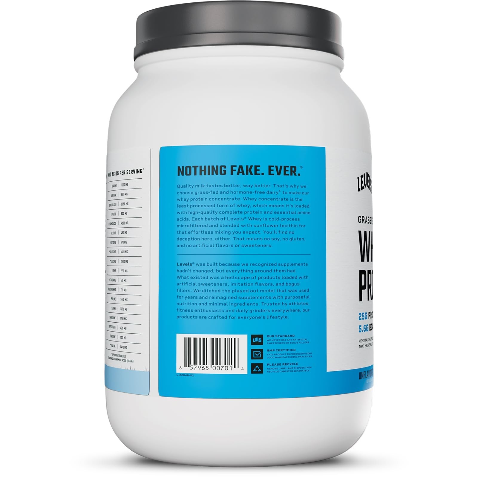 Levels Grass Fed Whey Protein Powder, No Artificials, 25G of Protein, Unflavo…