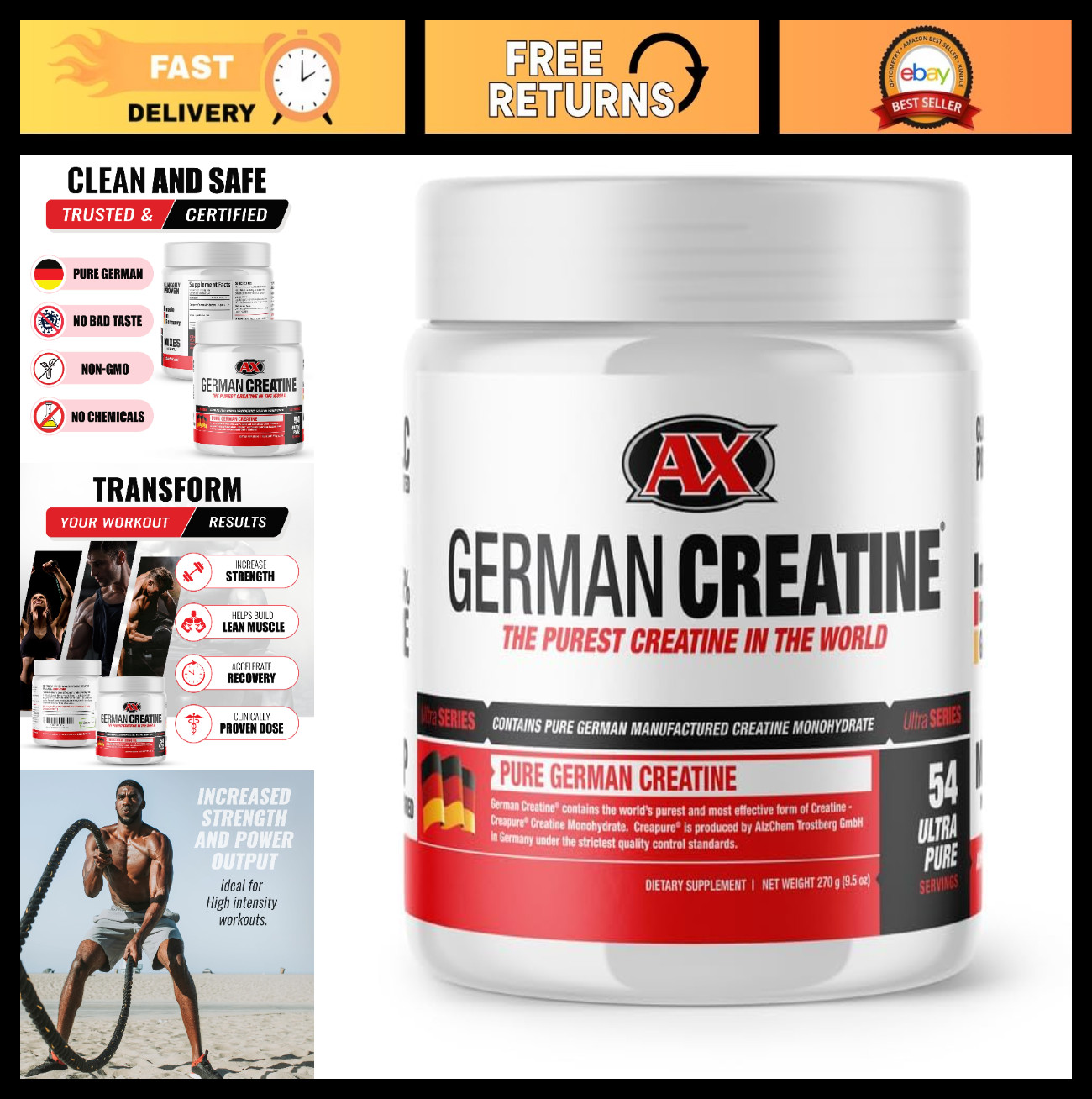 Micronized Creatine Monohydrate Powder 270g – 99.99% Pure for Muscle Growth & Re