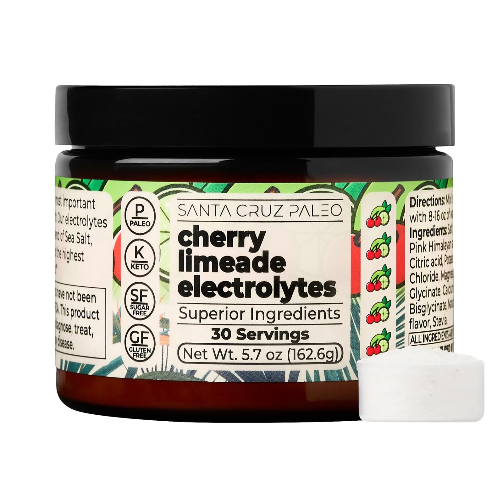 Santa Cruz Paleo Electrolyte Powder Cherry Limeade Sugar Hydration Drink Mix