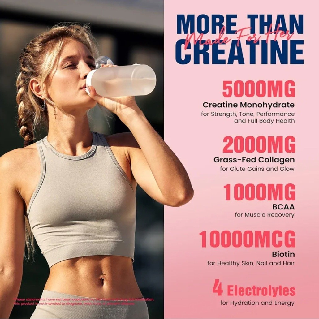 Giotto Creatine for Women Micronized Monohydrate Powder Collagen BCAAs 30 Serve