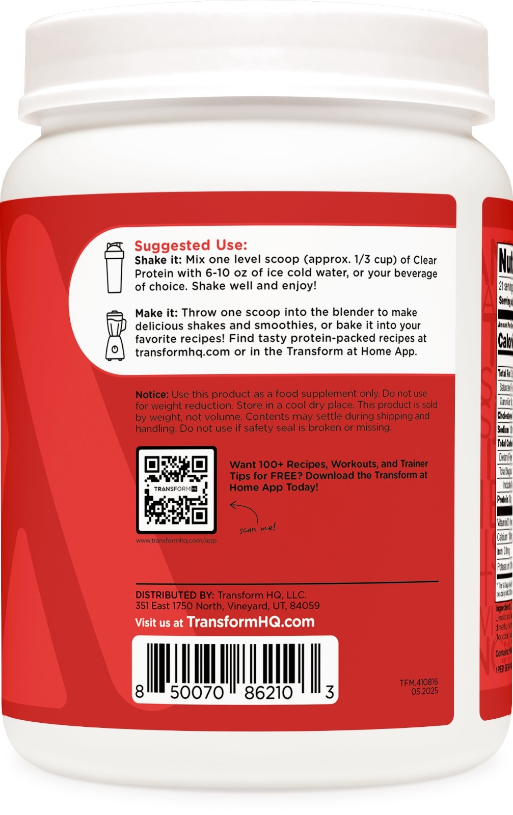 TransformHQ Clear Protein Powder (Fruit Punch) 21 Servings – 20g of Protein