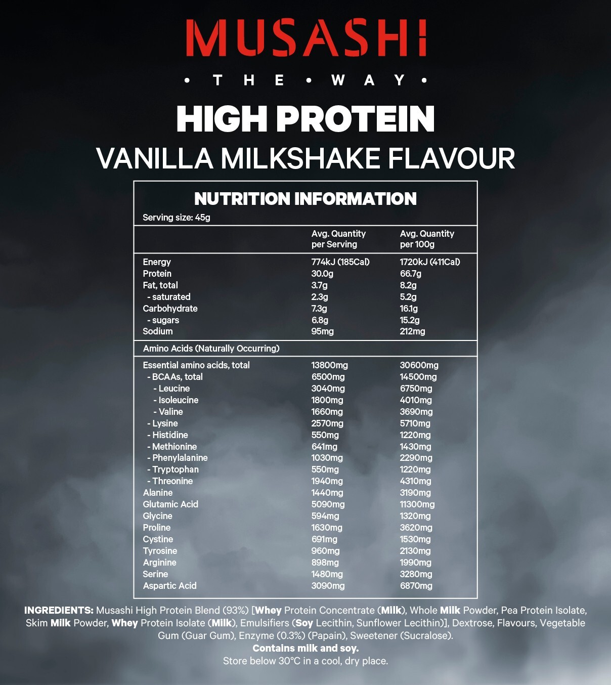 New Musashi High Protein Vanilla Milkshake Flavour 900G
