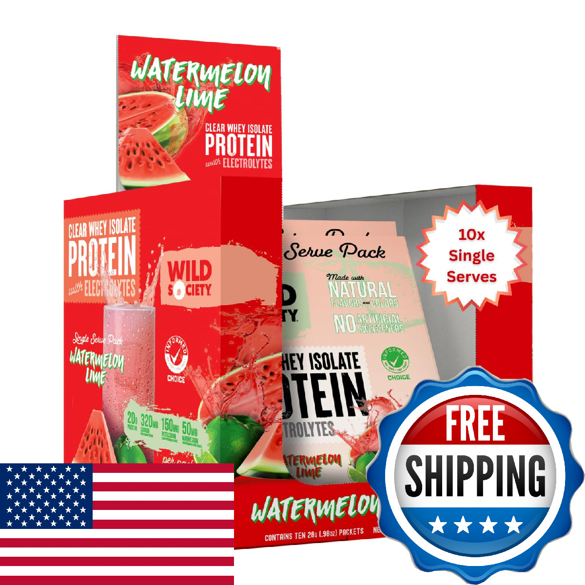 WILD SOCIETY Clear Protein Powder Electrolytes 20g Whey Isolate Drink Zero Sugar