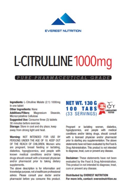 CITRULLINE MALATE 1000mg tablets, GREAT MUSCLE PUMP, FAST REGENERATION
