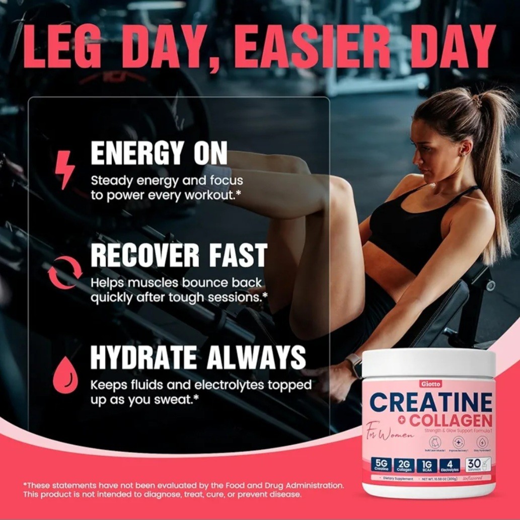Giotto Creatine for Women Micronized Monohydrate Powder Collagen BCAAs 30 Serve