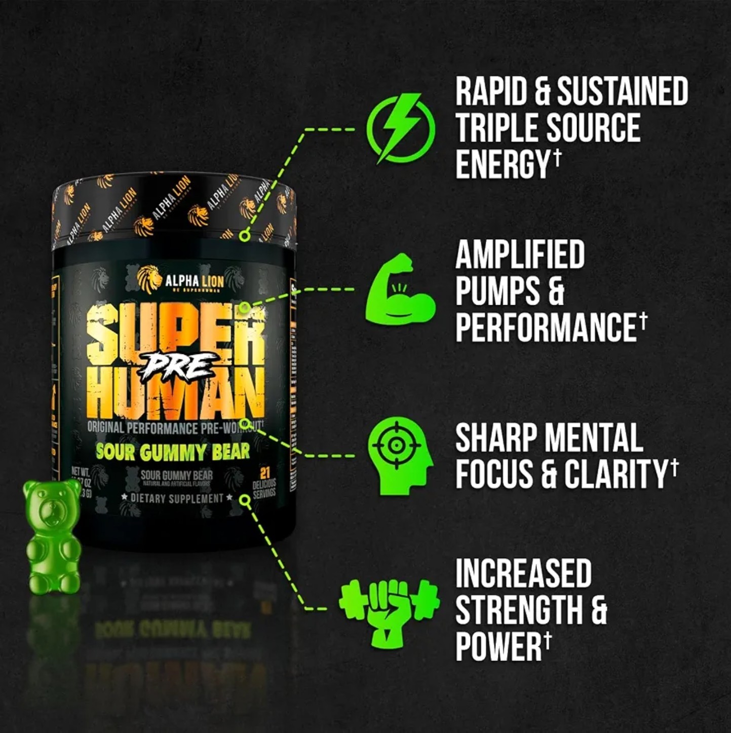 Alpha-Lion SUPERHUMAN PRE-WORK 12 oz (21 Serv) Berry Melon Breeze BEST BY 10/26