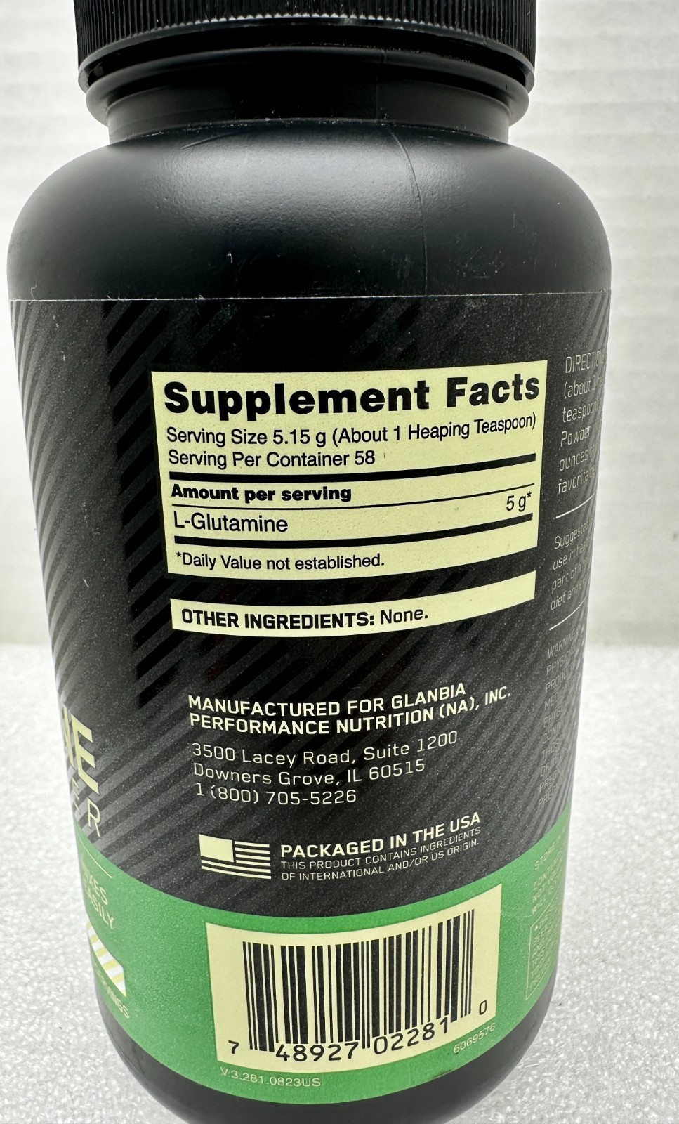 x1 Optimum Nutrition Glutamine Powder Unflavored 10.58 oz 300g 2028