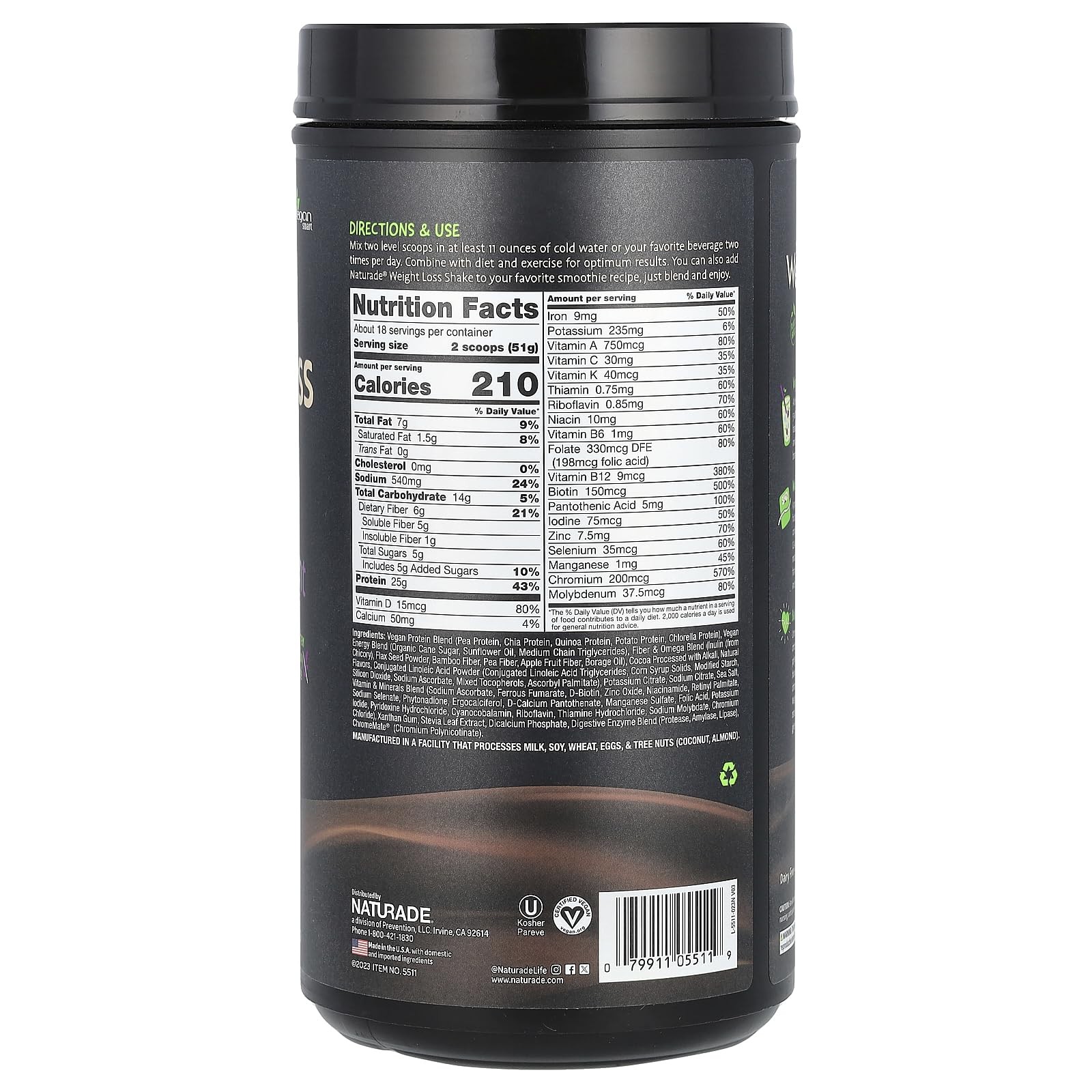 Naturade Plant-Based Weight Loss Shake 25G Protein 6G Dietary Fiber Soy