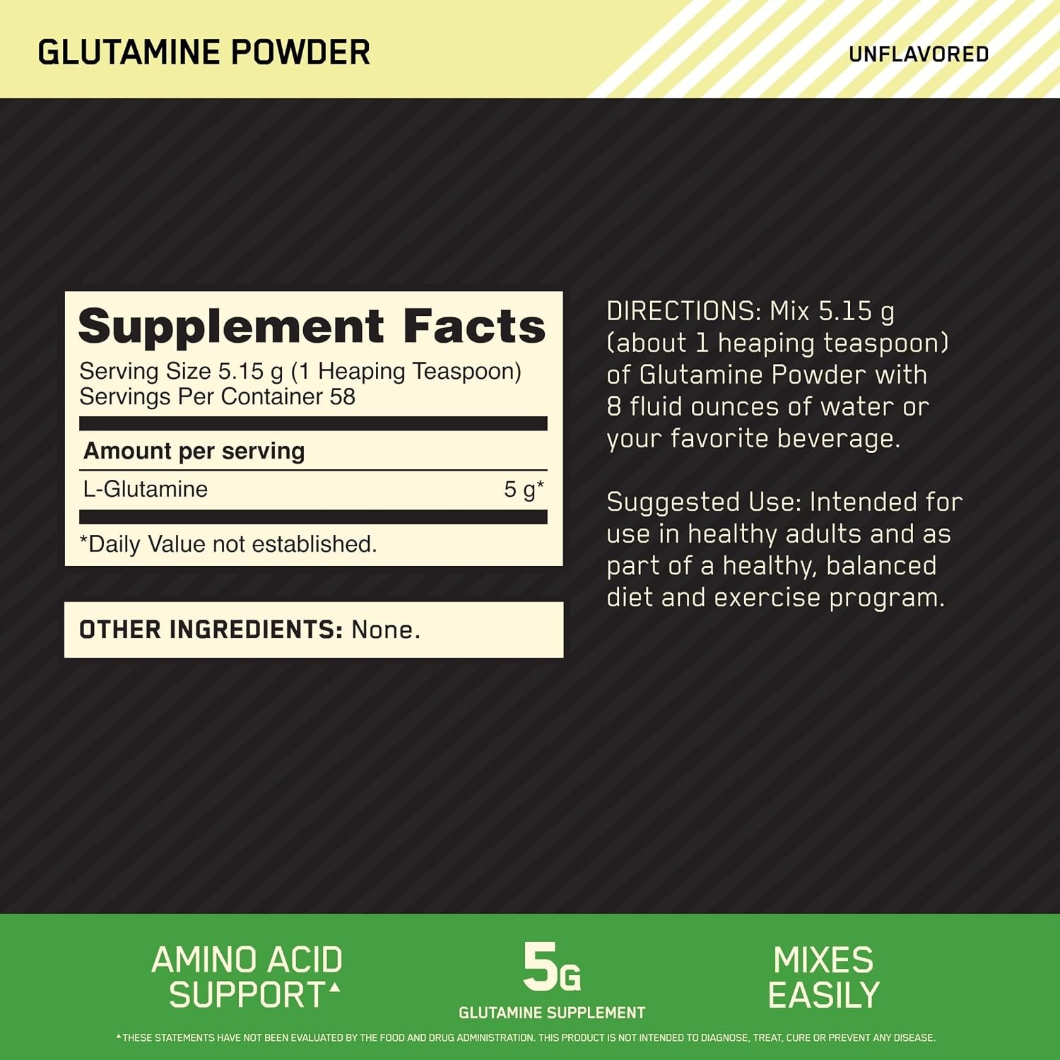 Optimum Nutrition ON Glutamine Powder Unflavored 10.58 oz (300 g) Exp 02/2028