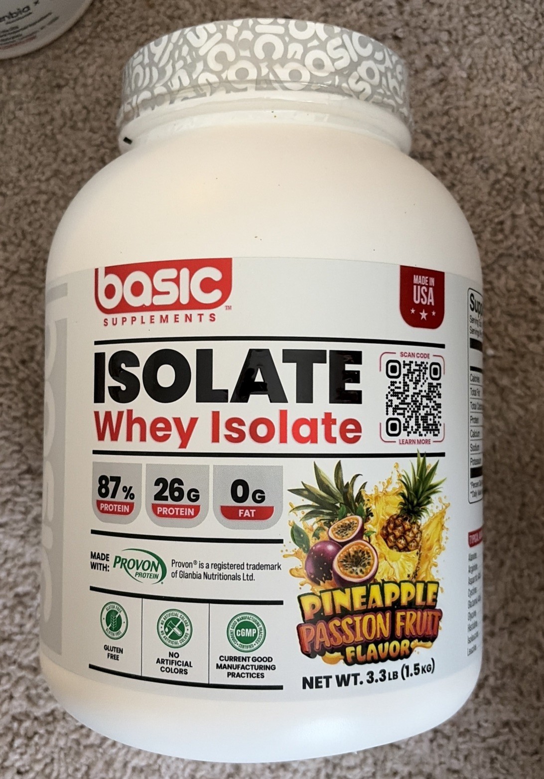 Basic Supplements Whey Protein 3.3lb Powder ~ Pineapple Passion ~ Expires 5/28