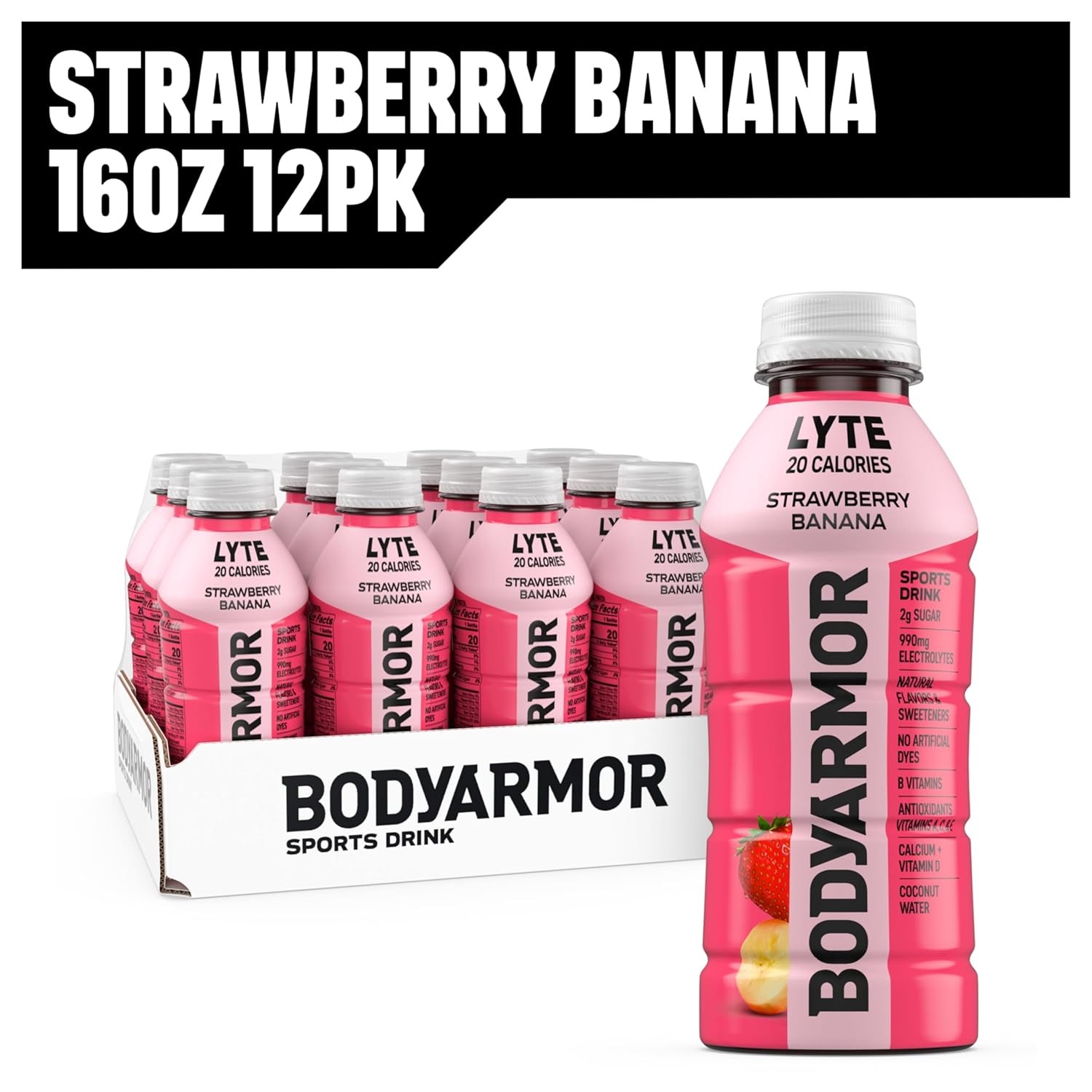 BODYARMOR LYTE Low-Calorie Sports Drink, Strawberry 16 Ounce (Pack of 12)