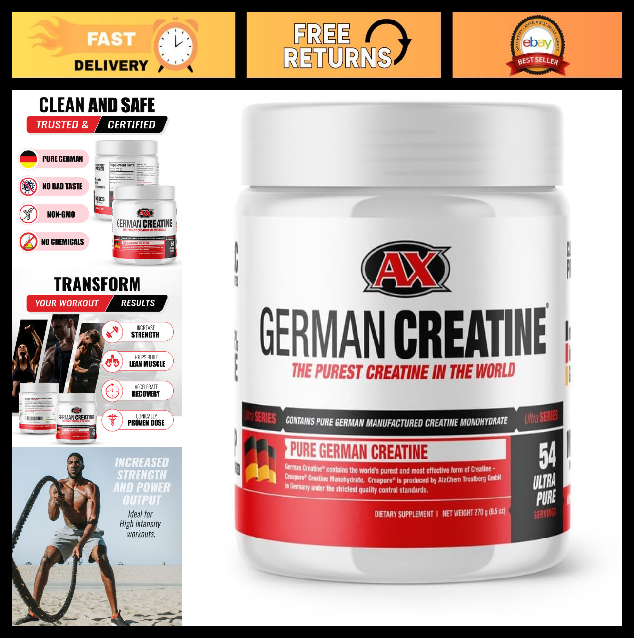 Micronized Creatine Monohydrate Powder 99.99% Pure for Muscle Growth & Recovery