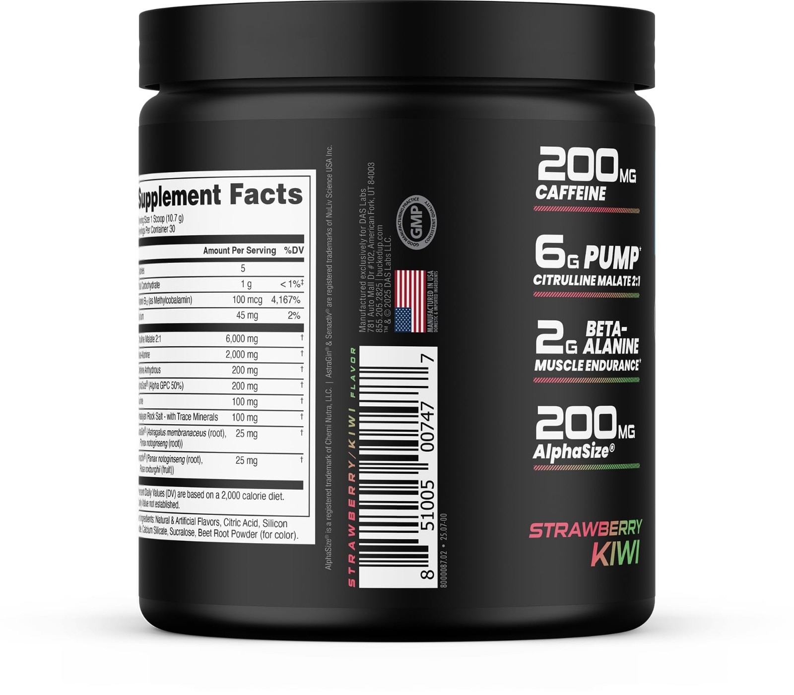 Best Tasting Pre Workout Powder – 6g Citrulline, 2g Beta Alanine, Strawberry Kiw