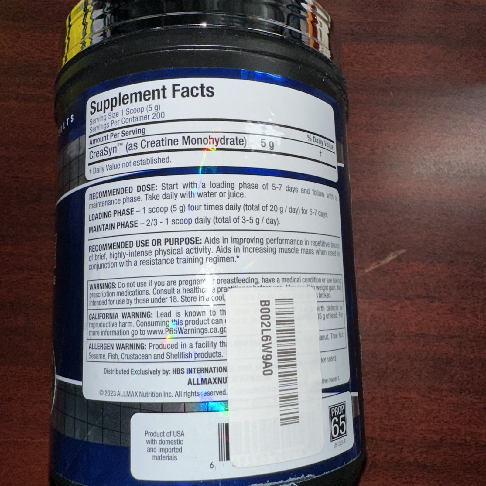ALLMAX NUTRITION CREATINE MONOHYDRATE POWDER Pharmaceutical Grade 1000g 200 Serv