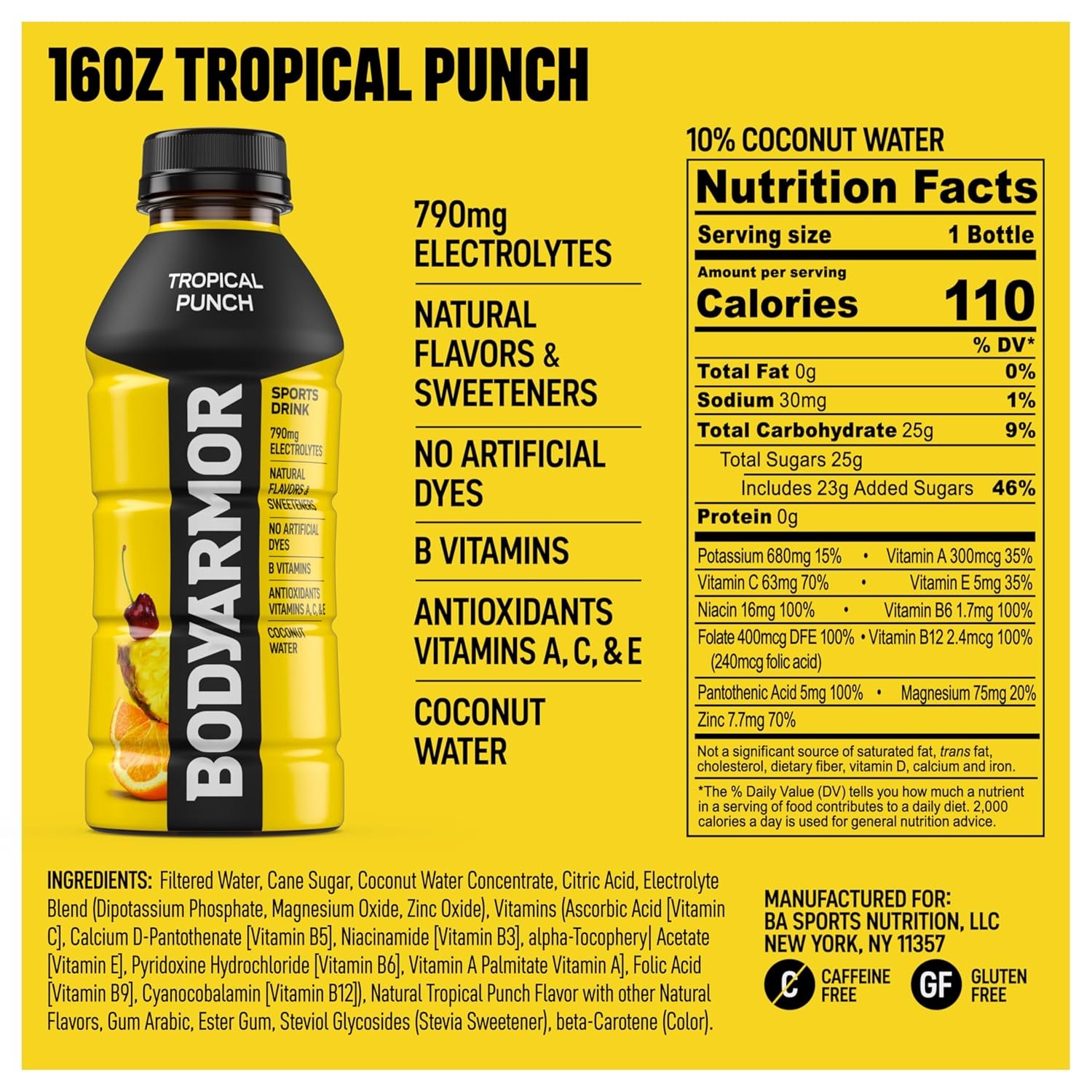 BODYARMOR Sports Drink Beverage, Tropical Punch, 16 Ounce (Pack of 12)