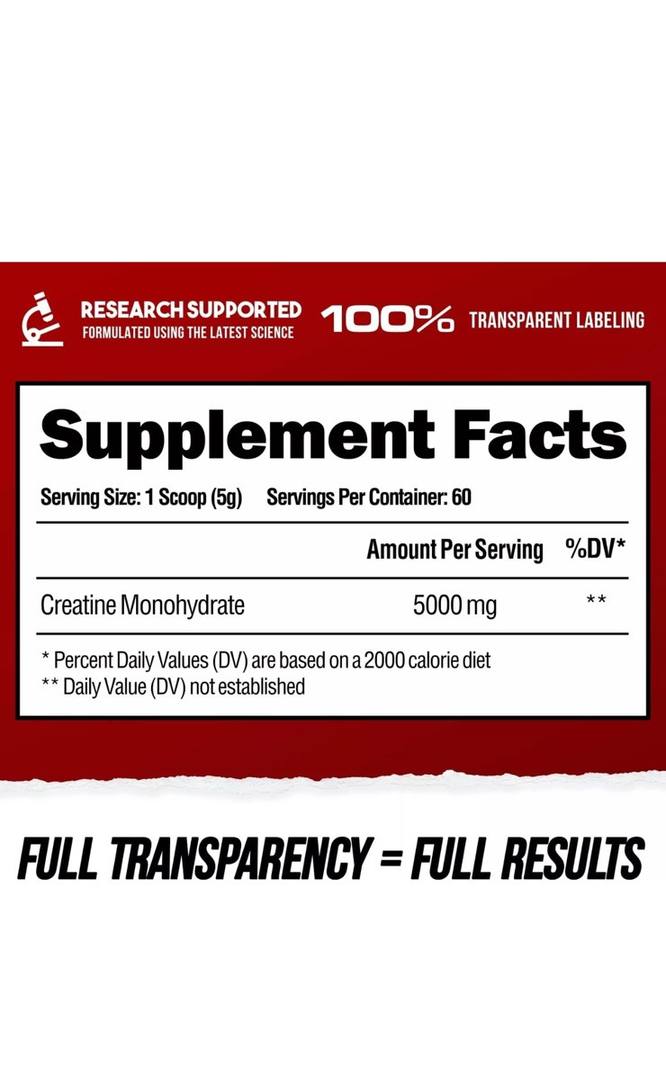 Creatine Monohydrate Powder Supplement 5000mg Muscle Strength Power, 60 Servings