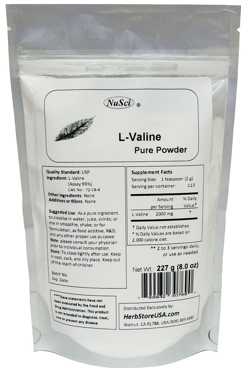 NuSci 100% pure L-Valine powder 8 oz (227g) Valine BCAA Muscle building