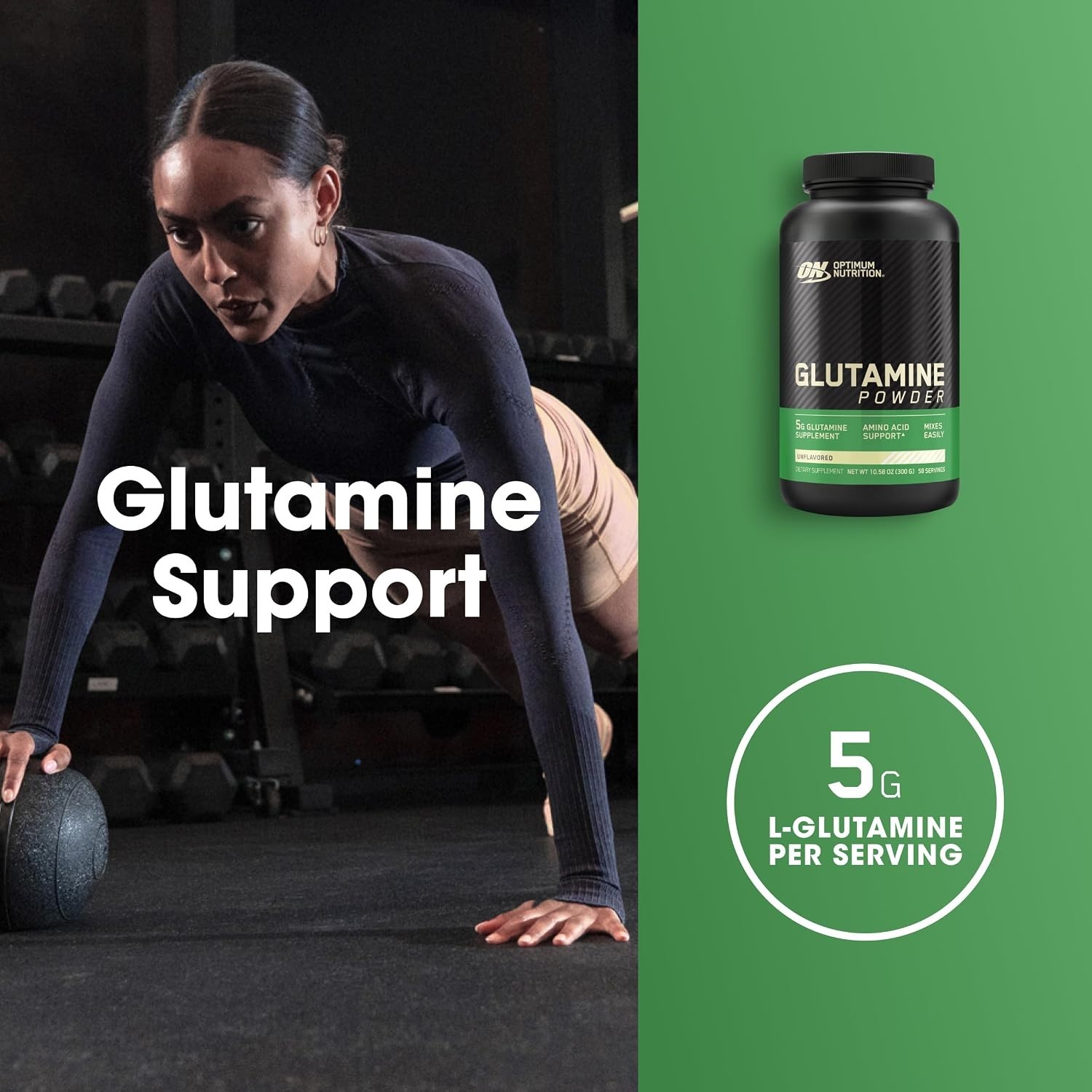 Optimum Nutrition ON Glutamine Powder Unflavored 10.58 oz (300 g) Exp 02/2028