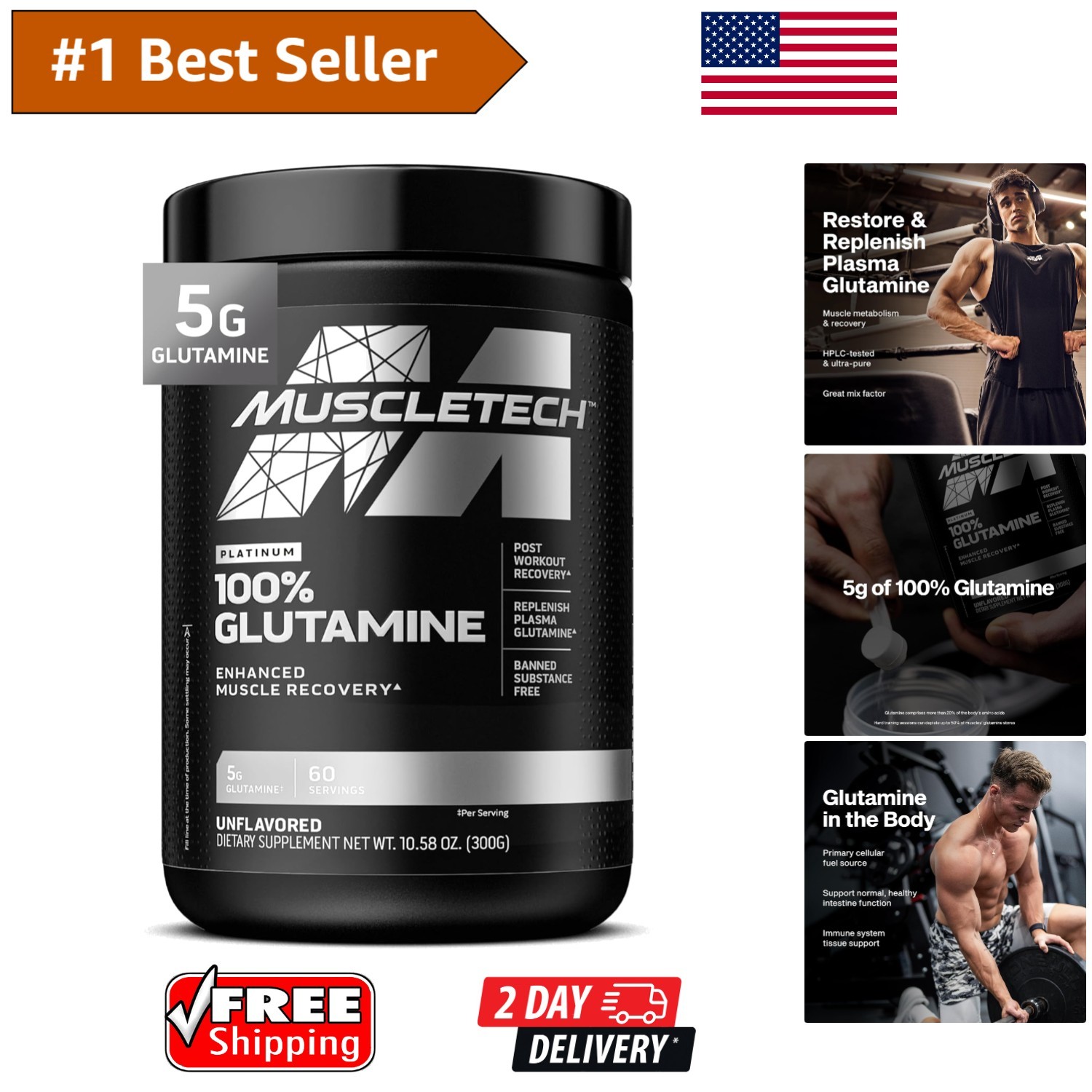 Essential L-Glutamine Powder – 100% Pure, Gluten-Free | 60 Servings for Recovery
