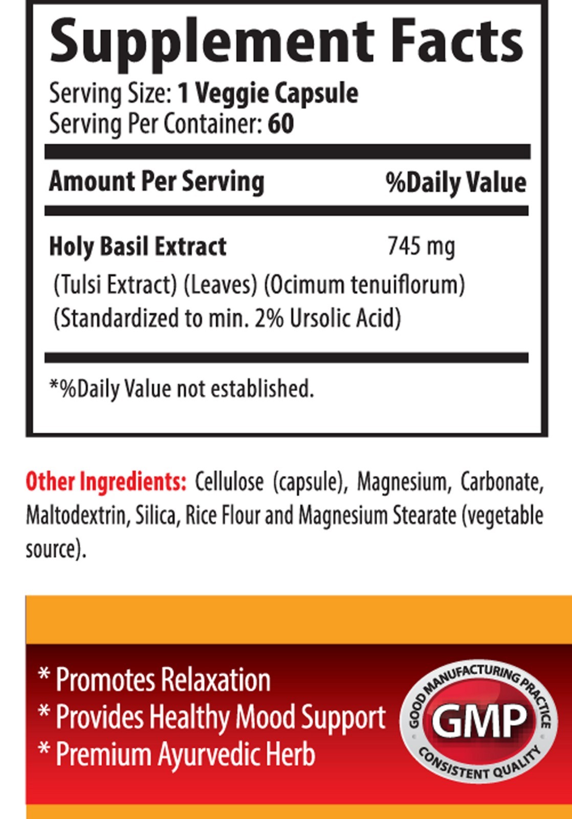 Brain Supplement – Holy Basil Extract 750mg – Improves Memory, Mood, Focus 1B