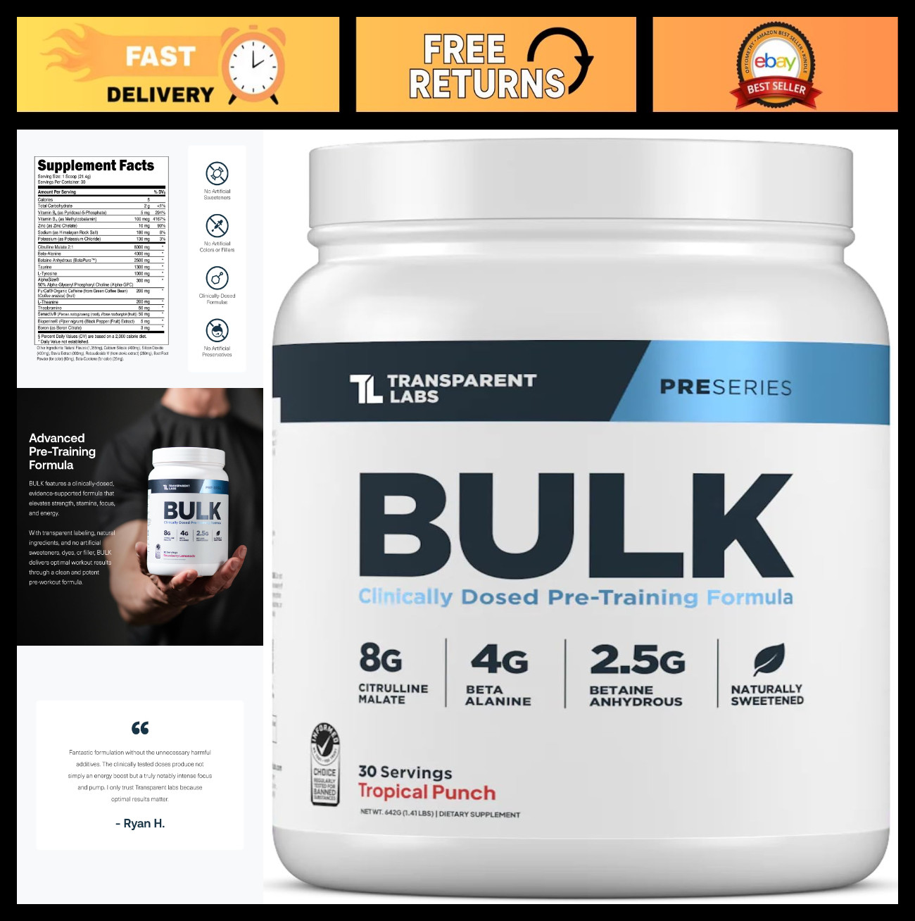 Bulk Pre Workout Powder – Naturally Sweetened Muscle Builder for Men & Women, Be