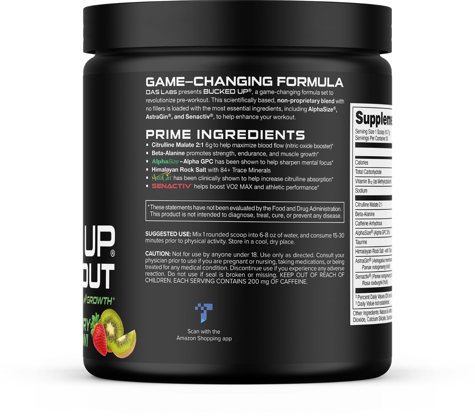 Best Tasting Pre Workout Powder – 6g Citrulline, 2g Beta Alanine, Strawberry Kiw
