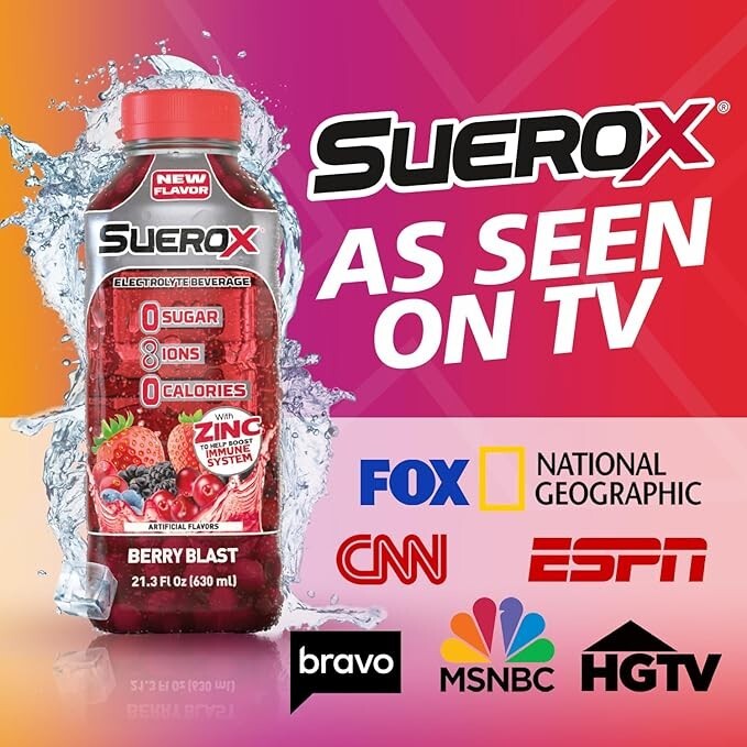 SueroX Strawberry-Kiwi Punch Drink Zero Sugar for Hydration 21.3 Oz (12 Count)