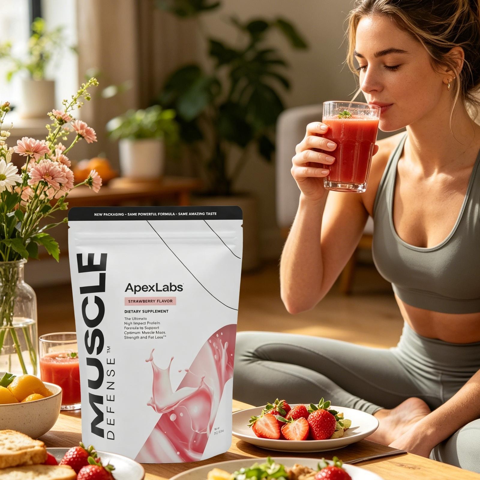 Muscle Defense Strawberry ApexLabs Muscle Mass Support Workout Supplement