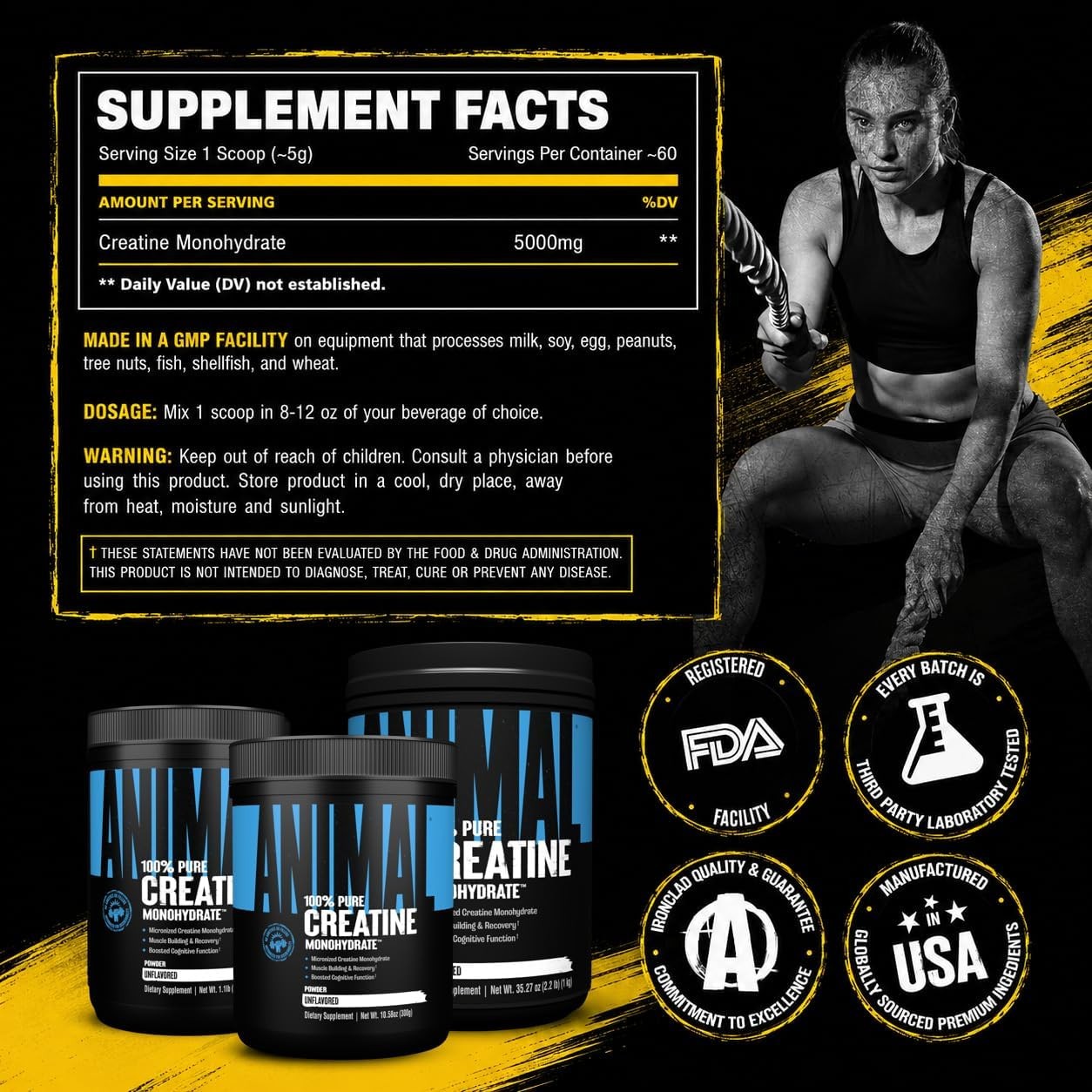 Animal Creatine Monohydrate Powder – 100% Pure – Unflavored – 10.58 oz – 02/2029